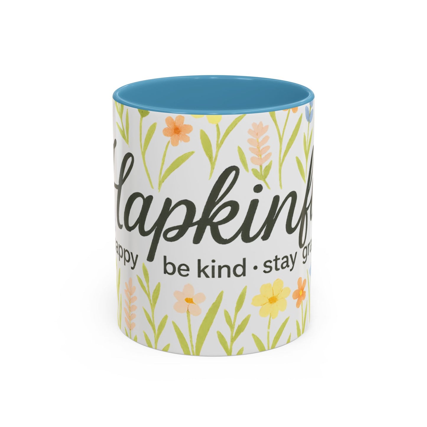 Hapkinful Wildflower Mugs. Inspirational Floral Coffee Mug - 'Live Happy, Be Kind, Stay Grateful'
