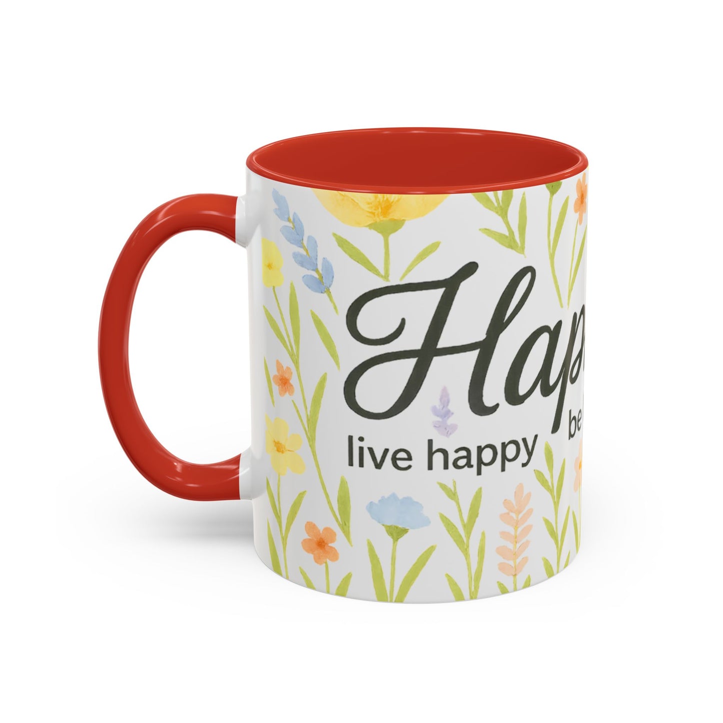 Hapkinful Wildflower Mugs. Inspirational Floral Coffee Mug - 'Live Happy, Be Kind, Stay Grateful'