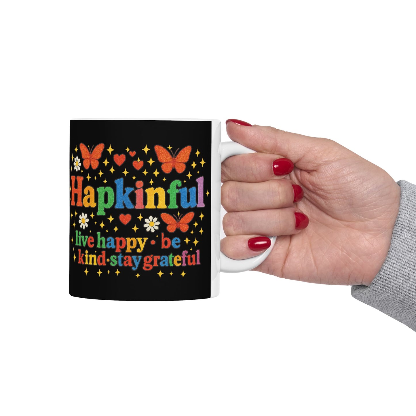 Happy Groovy Butterfly Black Mug - Hapkinful - Live Happy. Be Kind. Stay Grateful