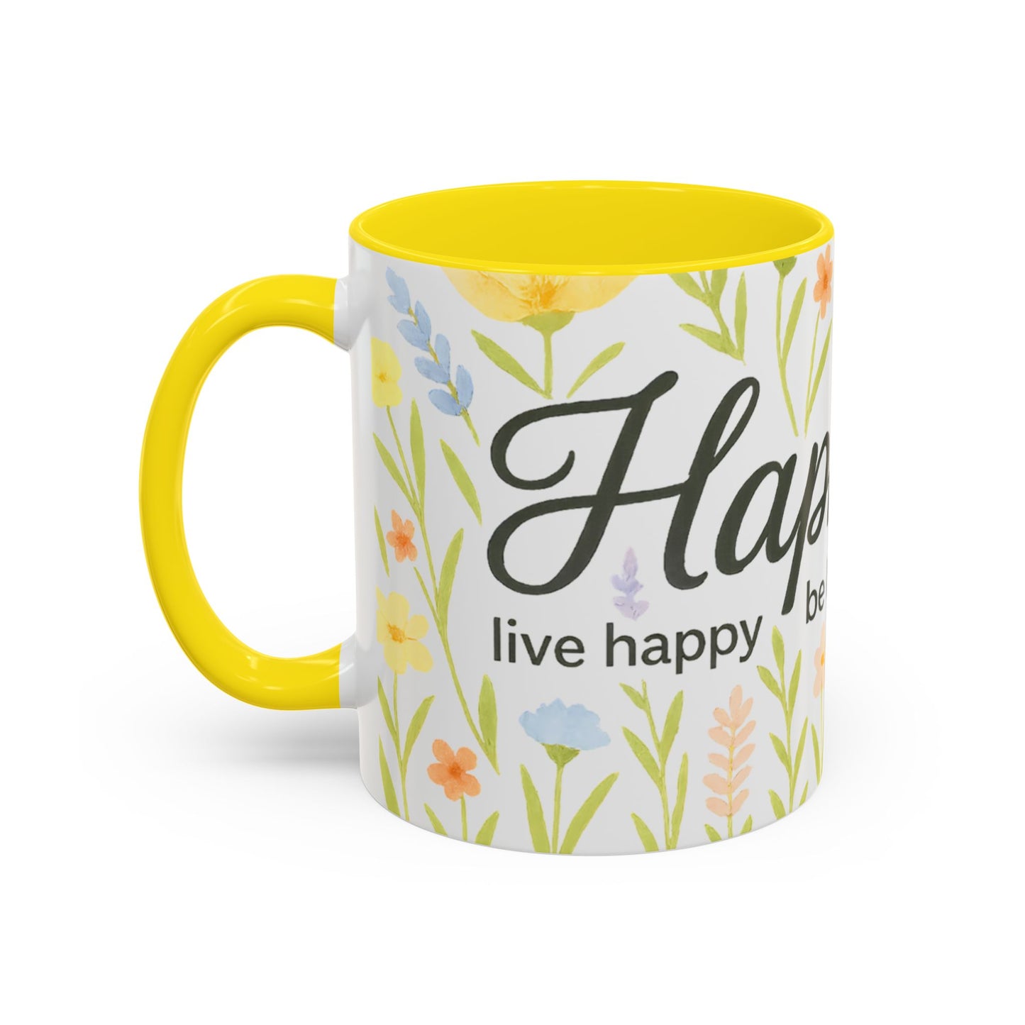 Hapkinful Wildflower Mugs. Inspirational Floral Coffee Mug - 'Live Happy, Be Kind, Stay Grateful'