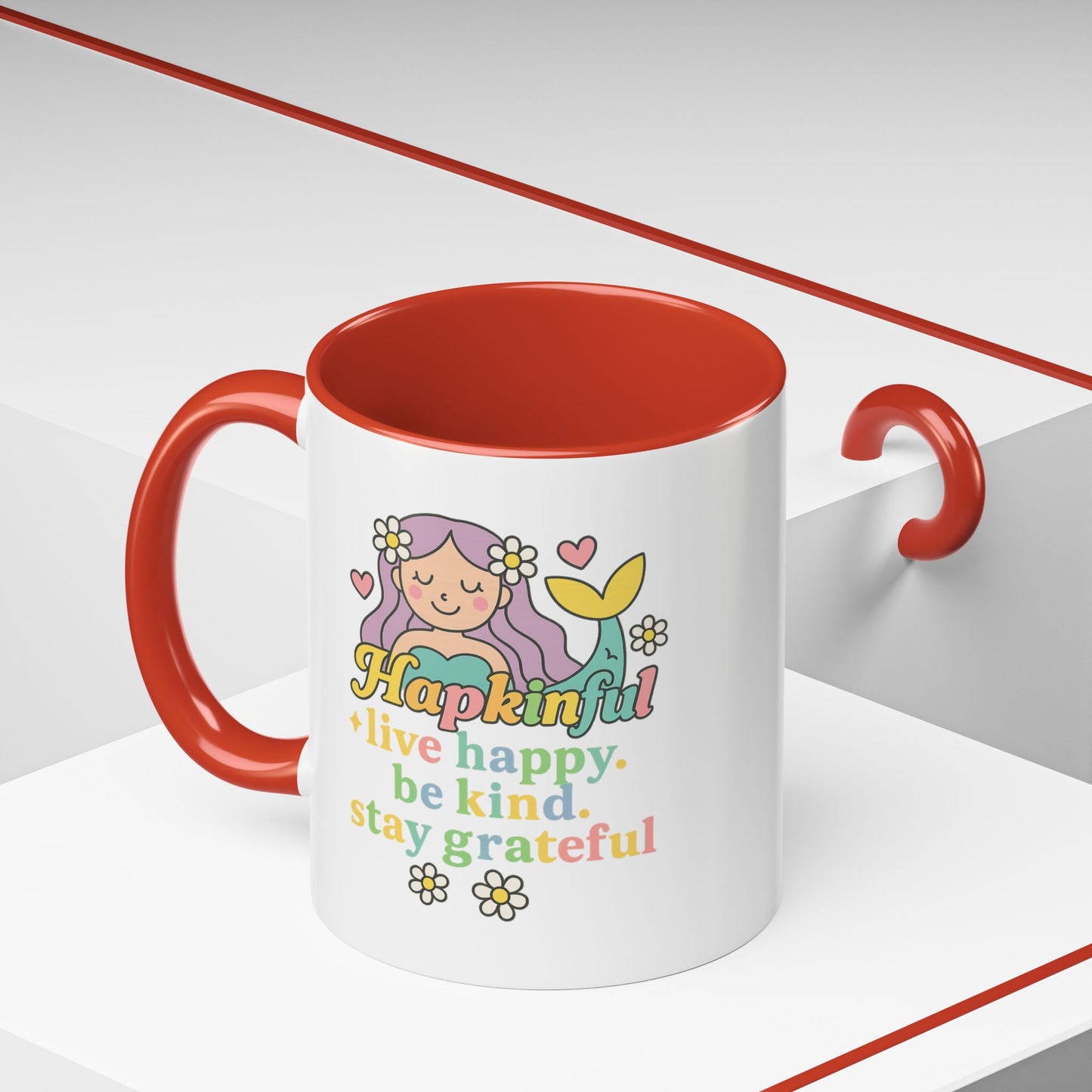 Happy Mermaid Mug - 11 & 15oz - Hapkinful Live Happy, Be Kind, Stay Grateful