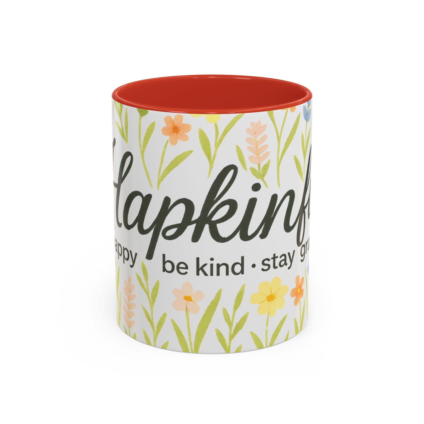 Hapkinful Wildflower Mugs. Inspirational Floral Coffee Mug - 'Live Happy, Be Kind, Stay Grateful'