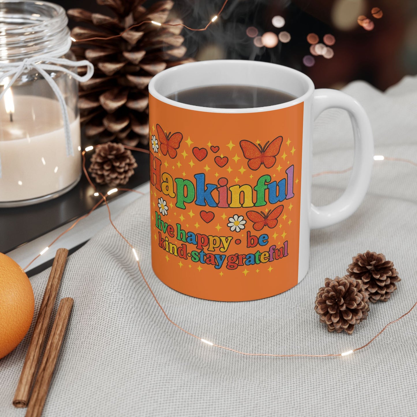 Happy Groovy Butterfly Orange Mug - Hapkinful - Live Happy. Be Kind. Stay Grateful