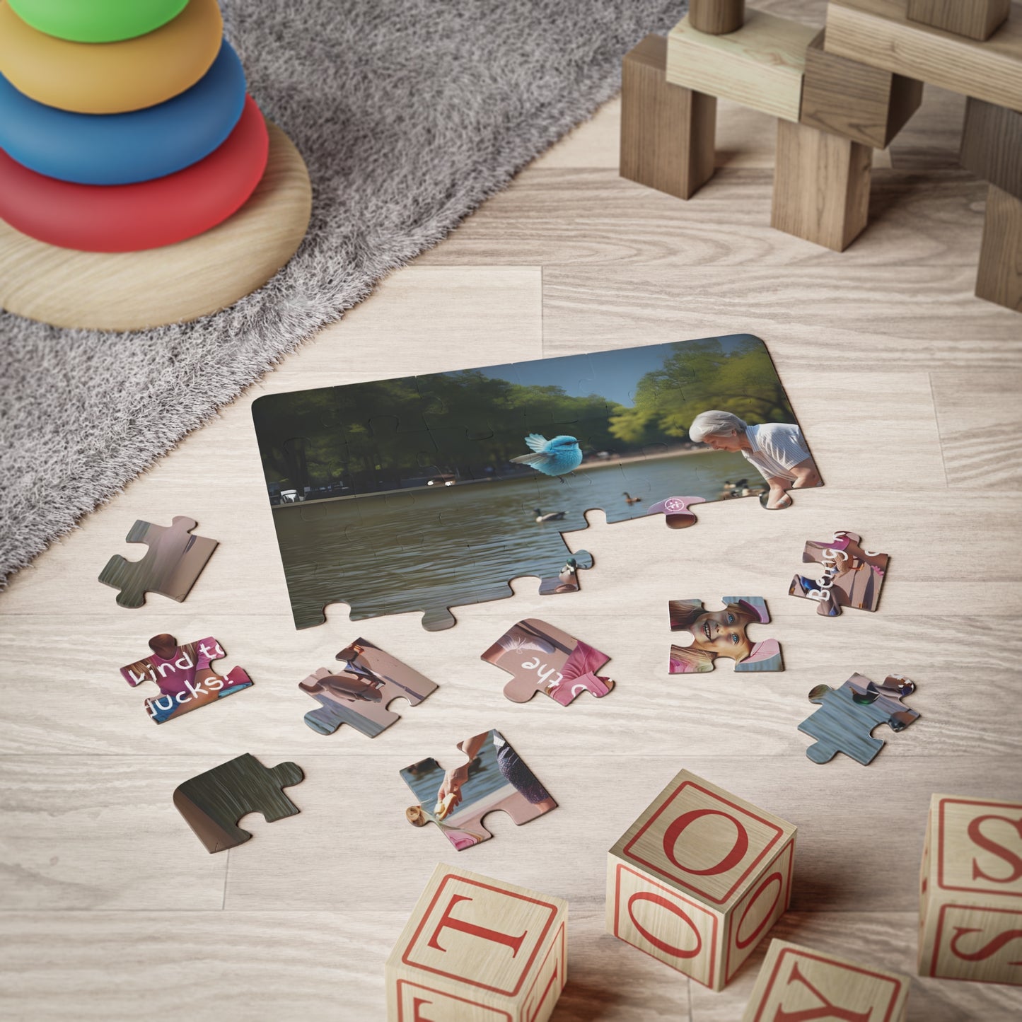 Hapkinful and Wiggle in New York Jigsaw Puzzle. "Feeding the Ducks!" 30 Pieces. Age 3 and up.