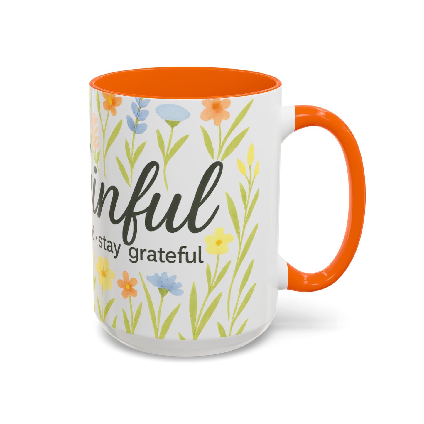 Hapkinful Wildflower Mugs. Inspirational Floral Coffee Mug - 'Live Happy, Be Kind, Stay Grateful'