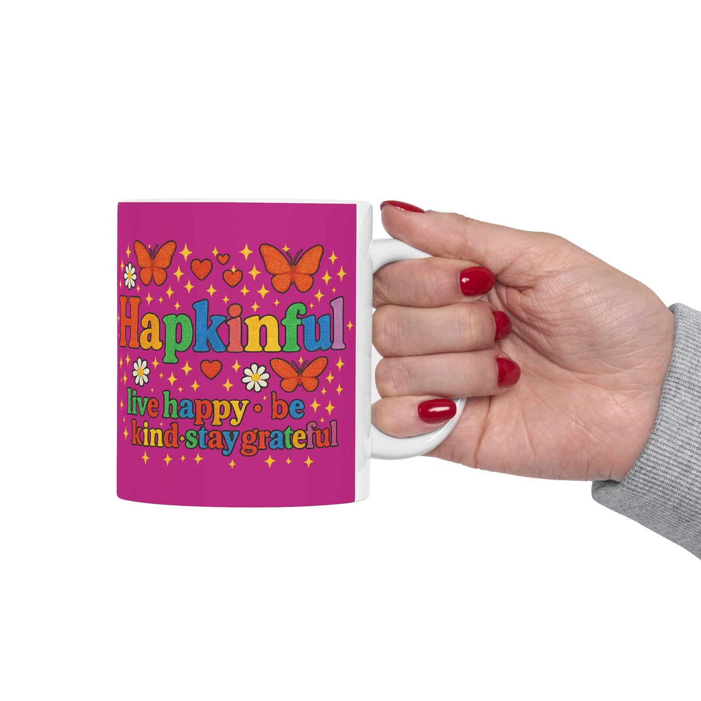Happy Groovy Butterfly Lavender Mug - Hapkinful -Live Happy. Be Kind. Stay Grateful 11oz