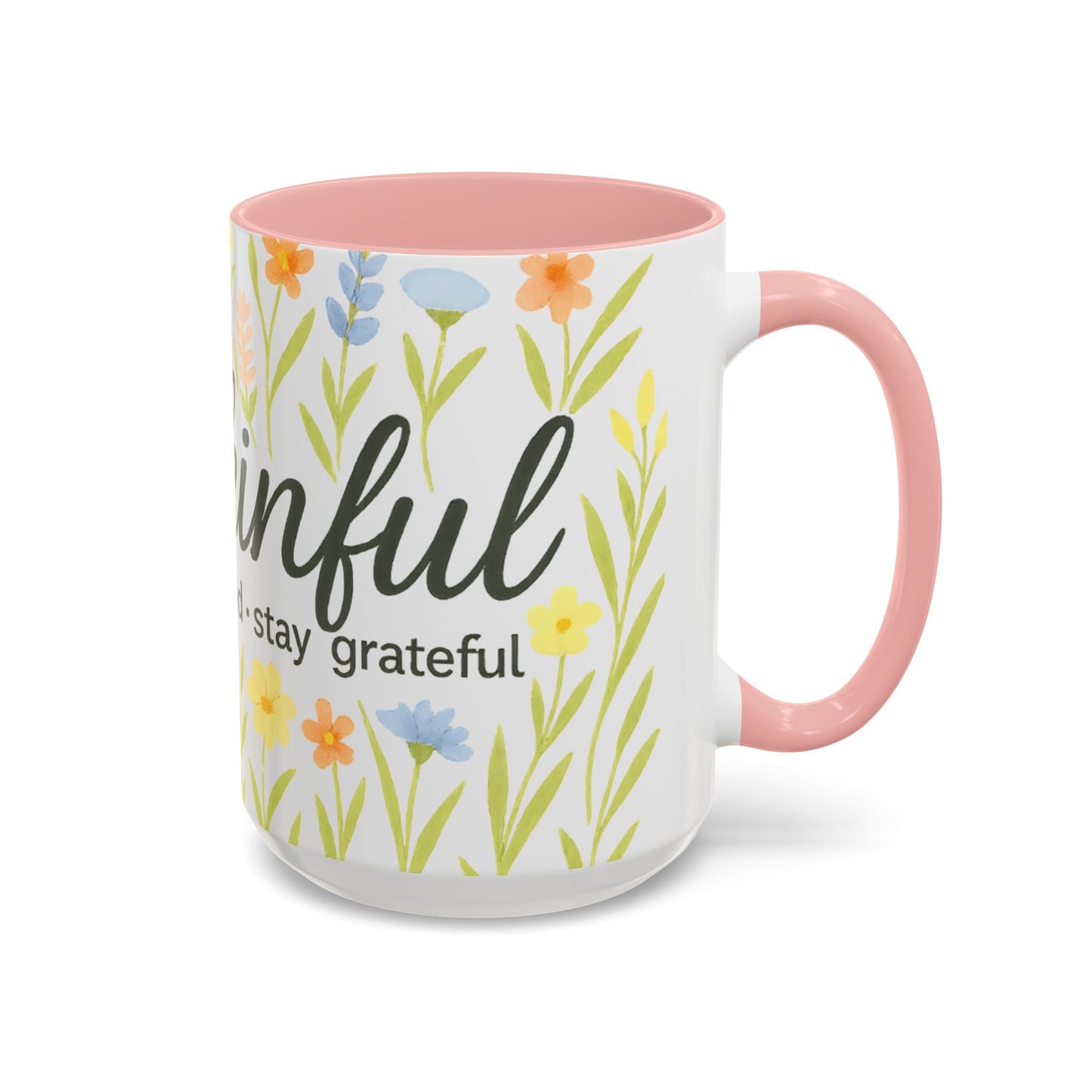Hapkinful Wildflower Mugs. Inspirational Floral Coffee Mug - 'Live Happy, Be Kind, Stay Grateful'
