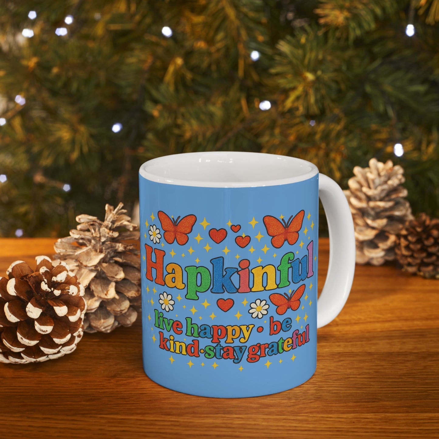 Happy Groovy Butterfly Light Blue Mug - Hapkinful - Live Happy.Be Kind. Stay Grateful