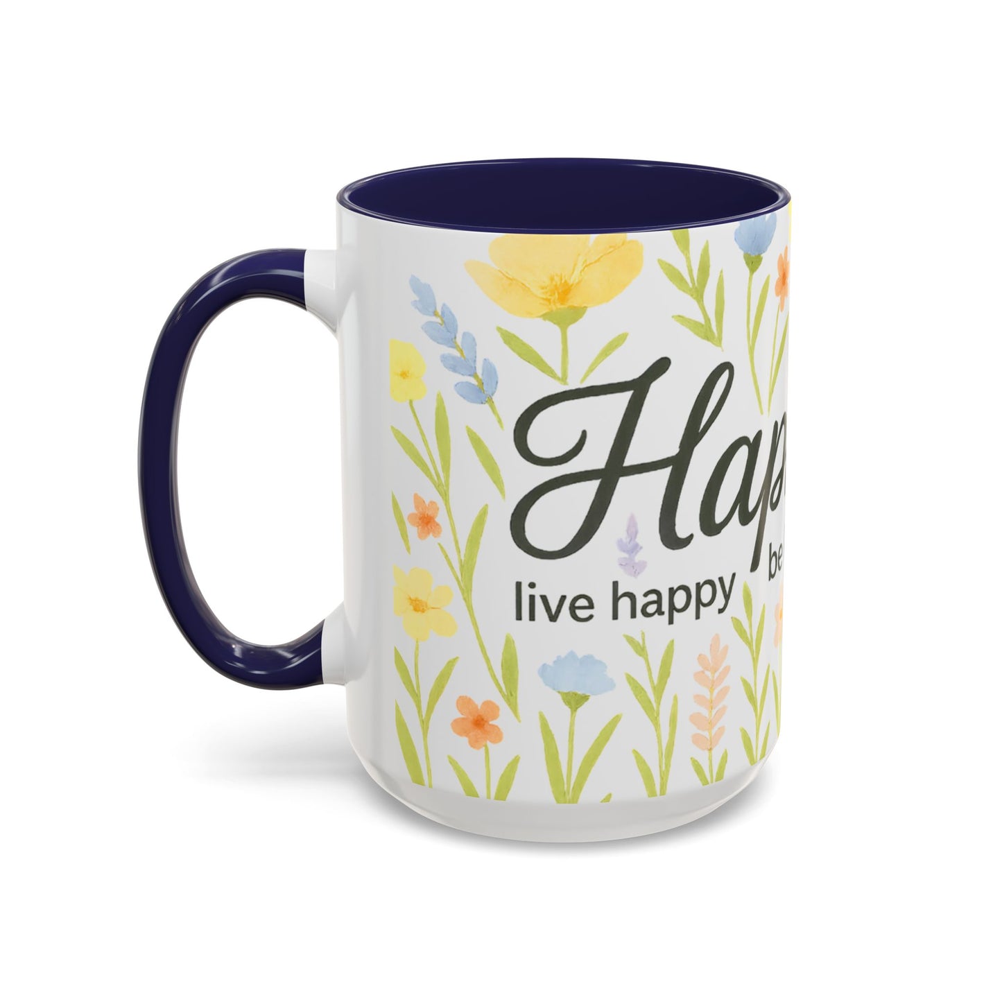 Hapkinful Wildflower Mugs. Inspirational Floral Coffee Mug - 'Live Happy, Be Kind, Stay Grateful'