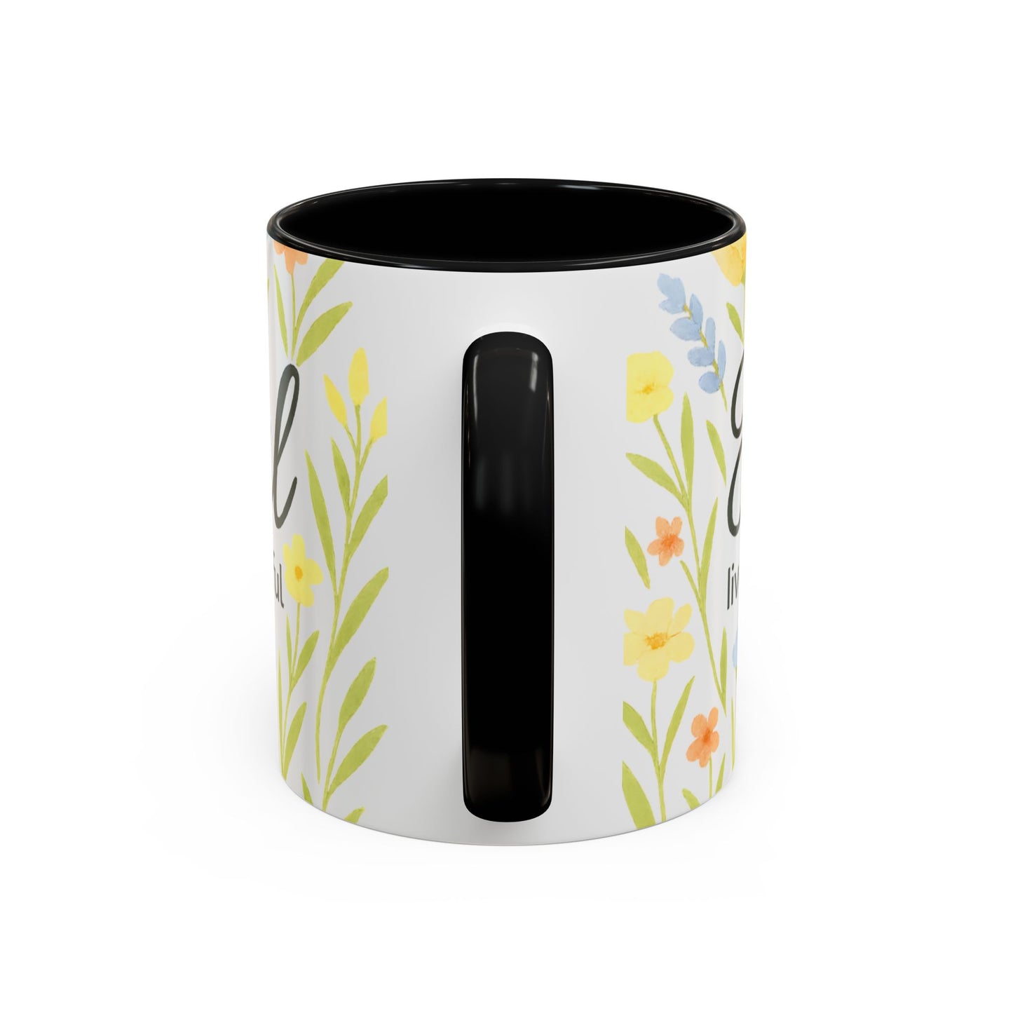Hapkinful Wildflower Mugs. Inspirational Floral Coffee Mug - 'Live Happy, Be Kind, Stay Grateful'