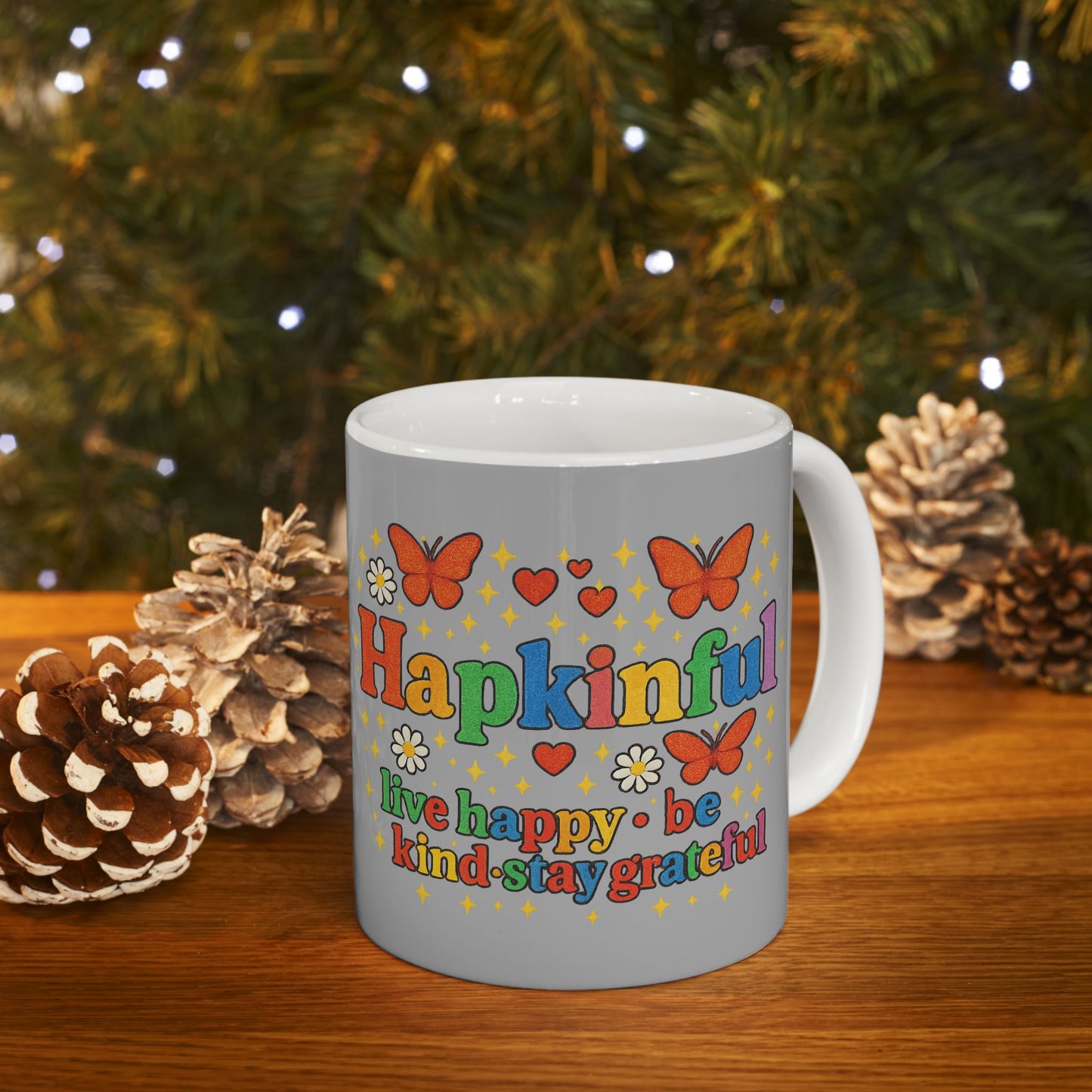 Happy Groovy Butterfly Light Grey Mug - Hapkinful - Live Happy. Be Kind. Stay Grateful