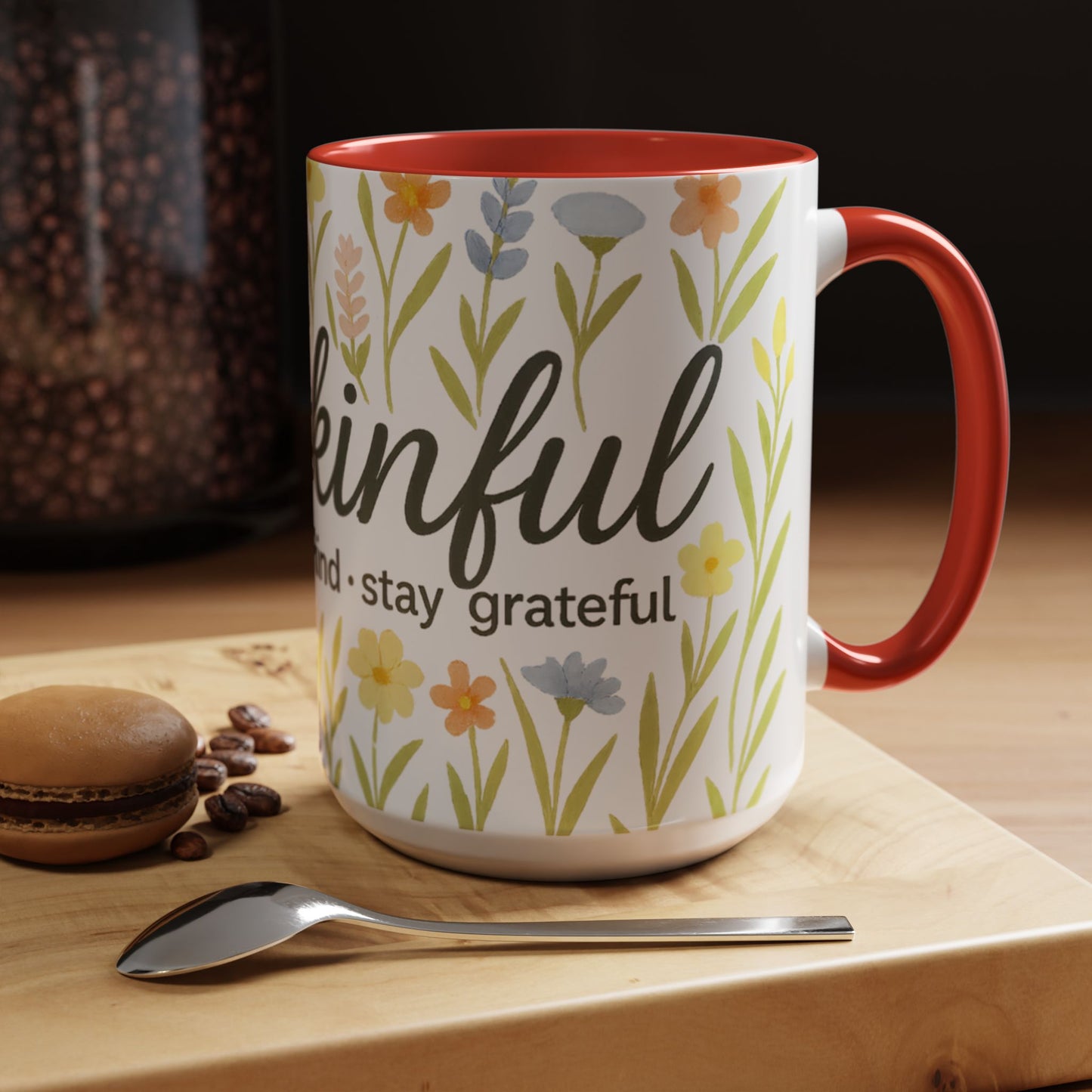 Hapkinful Wildflower Mugs. Inspirational Floral Coffee Mug - 'Live Happy, Be Kind, Stay Grateful'