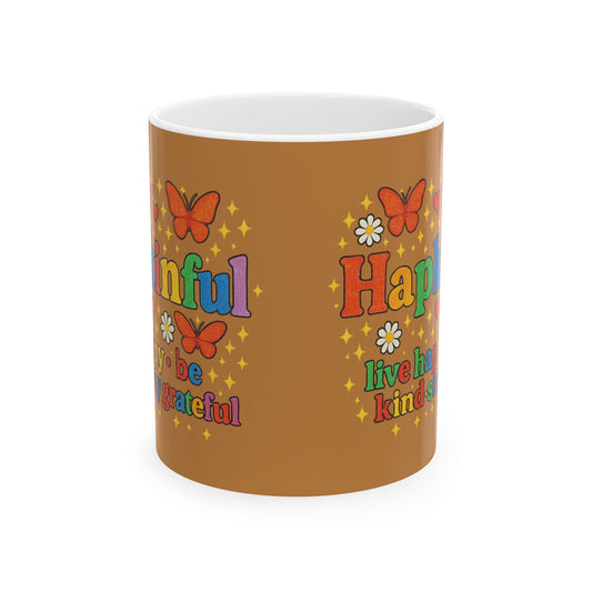 Happy Groovy Butterfly Brown Cafe Mug - Hapkinful - Live Happy. Be Kind. Stay Grateful