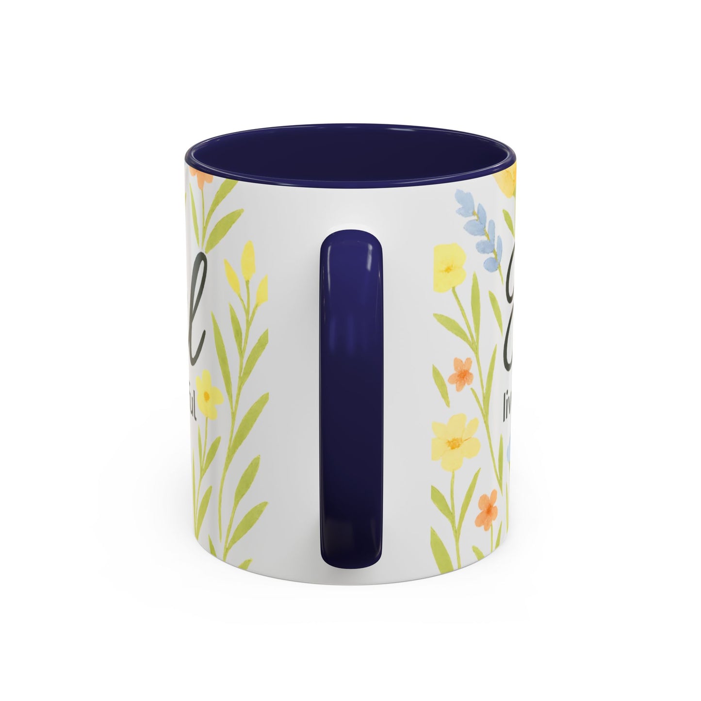 Hapkinful Wildflower Mugs. Inspirational Floral Coffee Mug - 'Live Happy, Be Kind, Stay Grateful'
