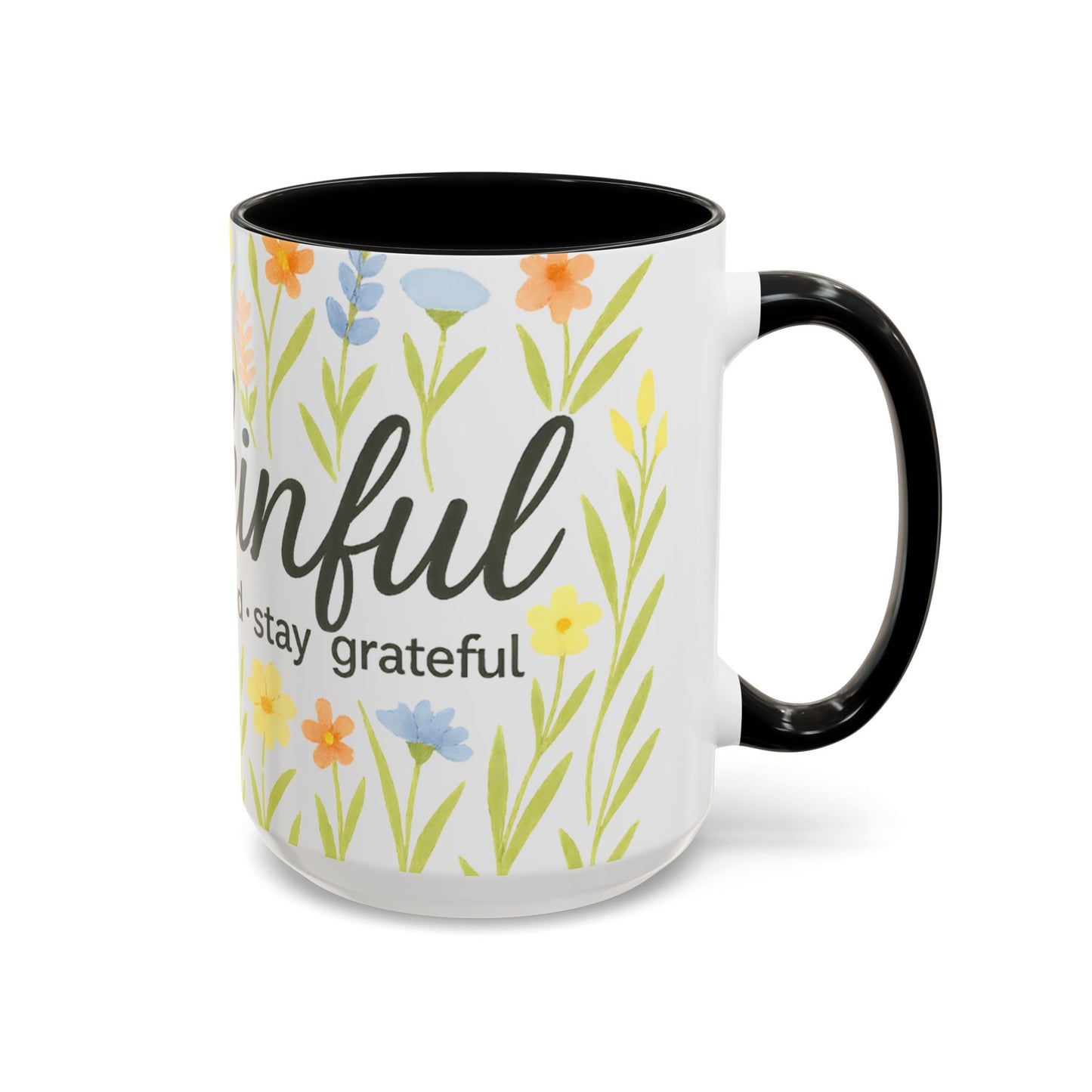 Hapkinful Wildflower Mugs. Inspirational Floral Coffee Mug - 'Live Happy, Be Kind, Stay Grateful'