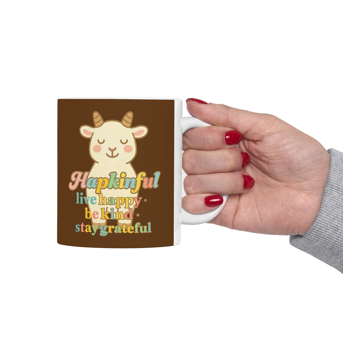 Happy Goat Mug - Hapkinful Live Happy. Be Kind. Stay Grateful. 11oz