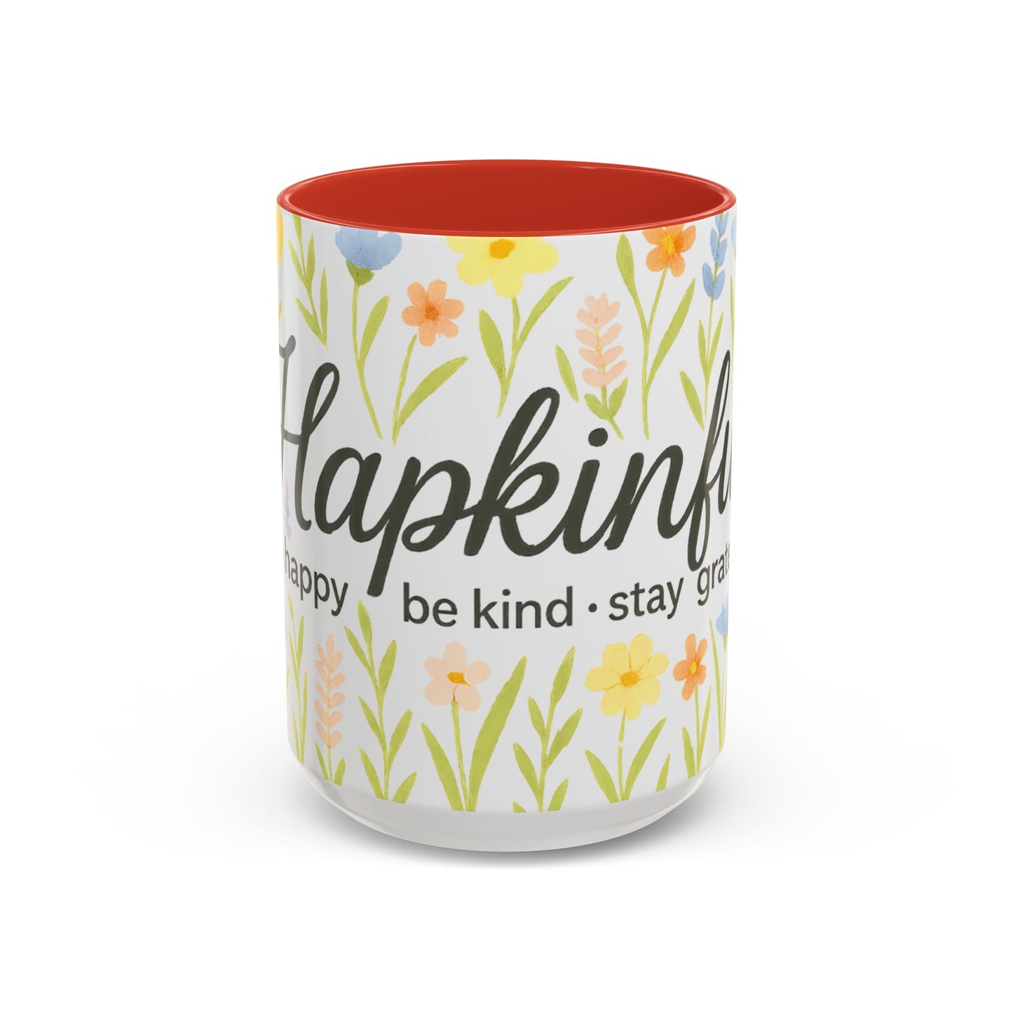 Hapkinful Wildflower Mugs. Inspirational Floral Coffee Mug - 'Live Happy, Be Kind, Stay Grateful'