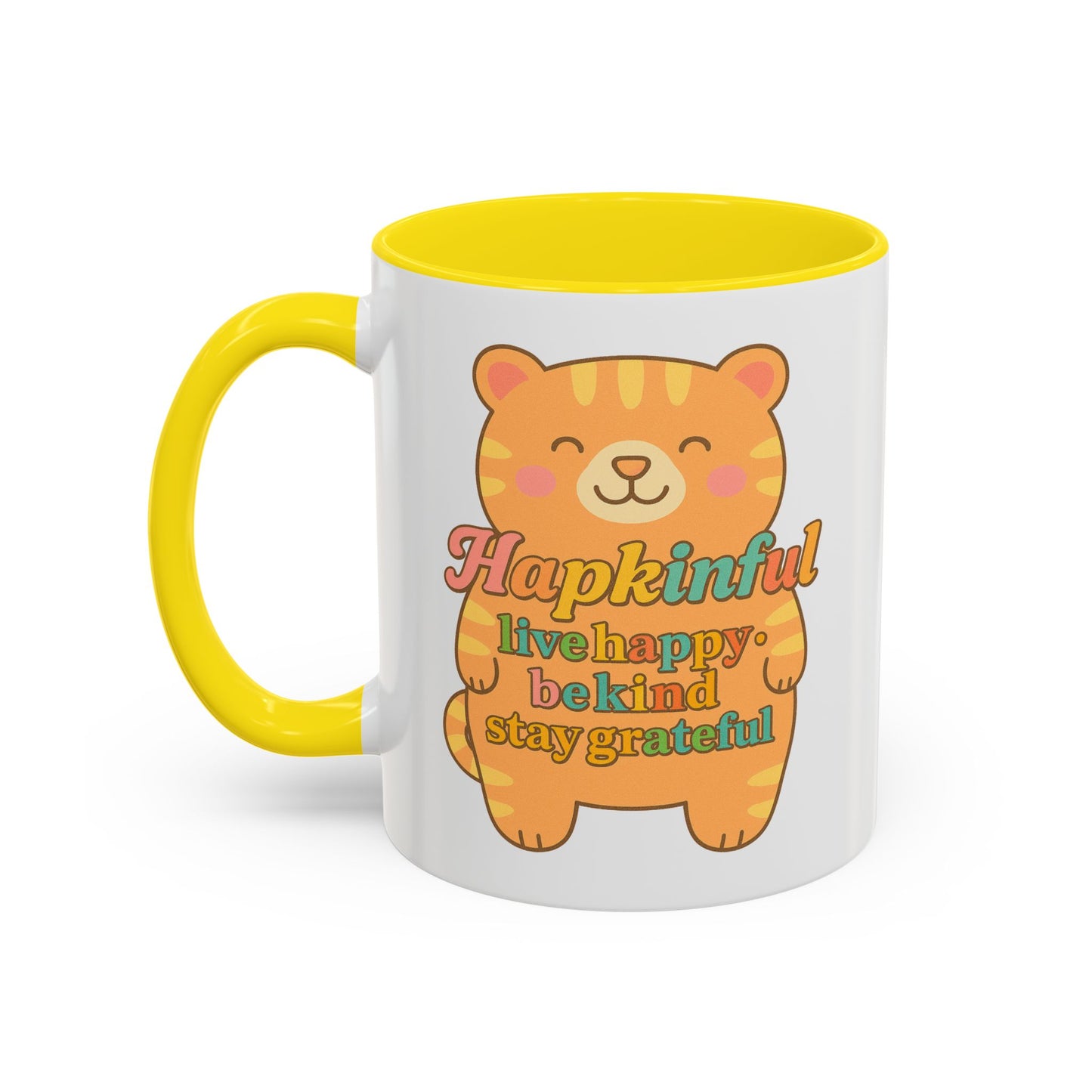 Happy Tiger Mug - Hapkinful Live Happy, Stay Grateful - Perfect Gift for Cat Lovers