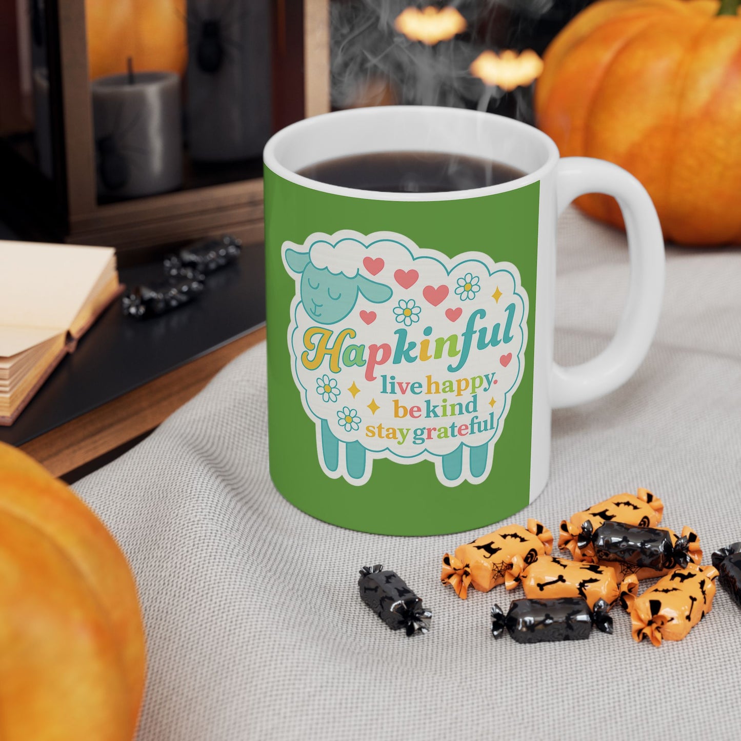 Happy Sheep Mug - Hapkinful Live Happy. Be Kind . Stay Grateful