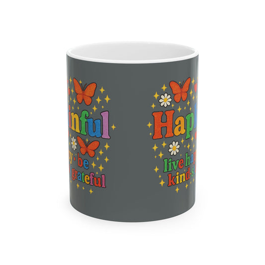 Happy Groovy Butterfly Charcoal Grey Mug - Hapkinful - Live Happy. Be Kind. Stay Grateful