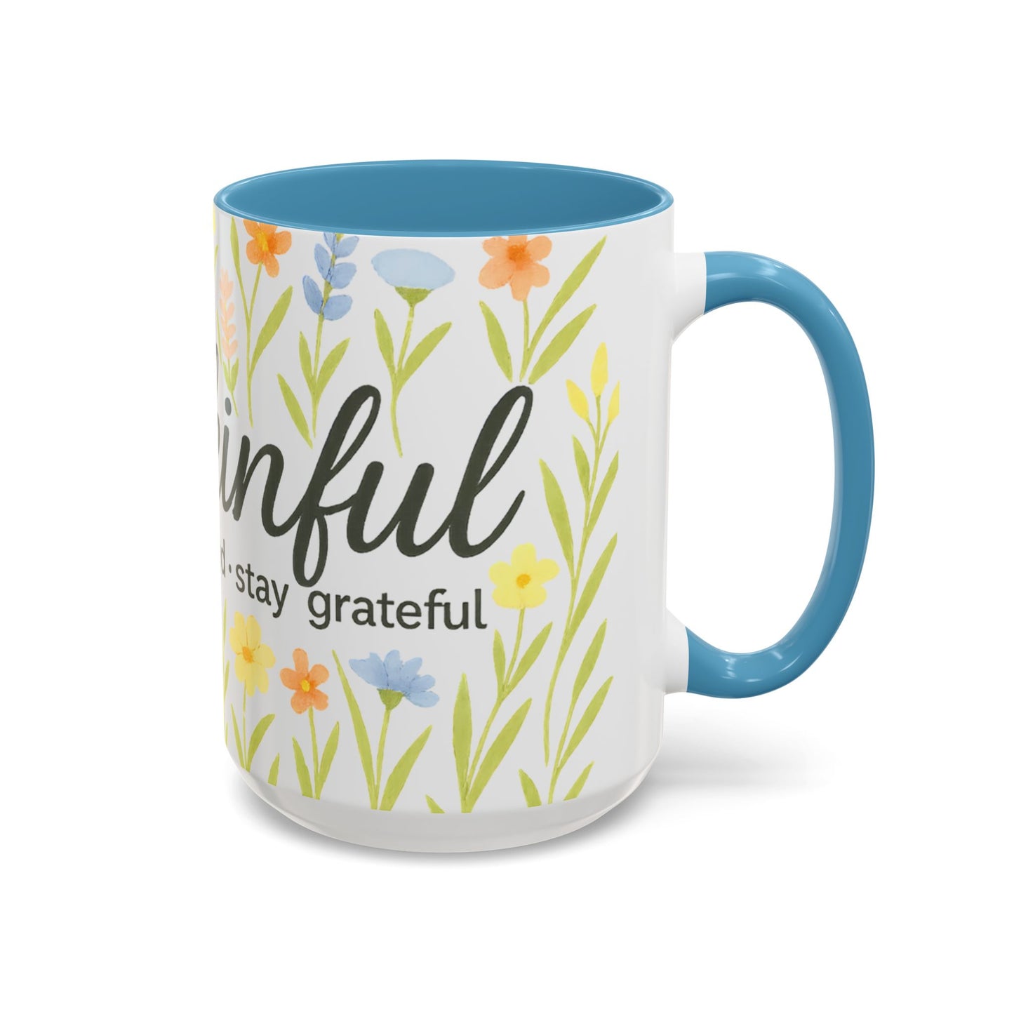 Hapkinful Wildflower Mugs. Inspirational Floral Coffee Mug - 'Live Happy, Be Kind, Stay Grateful'