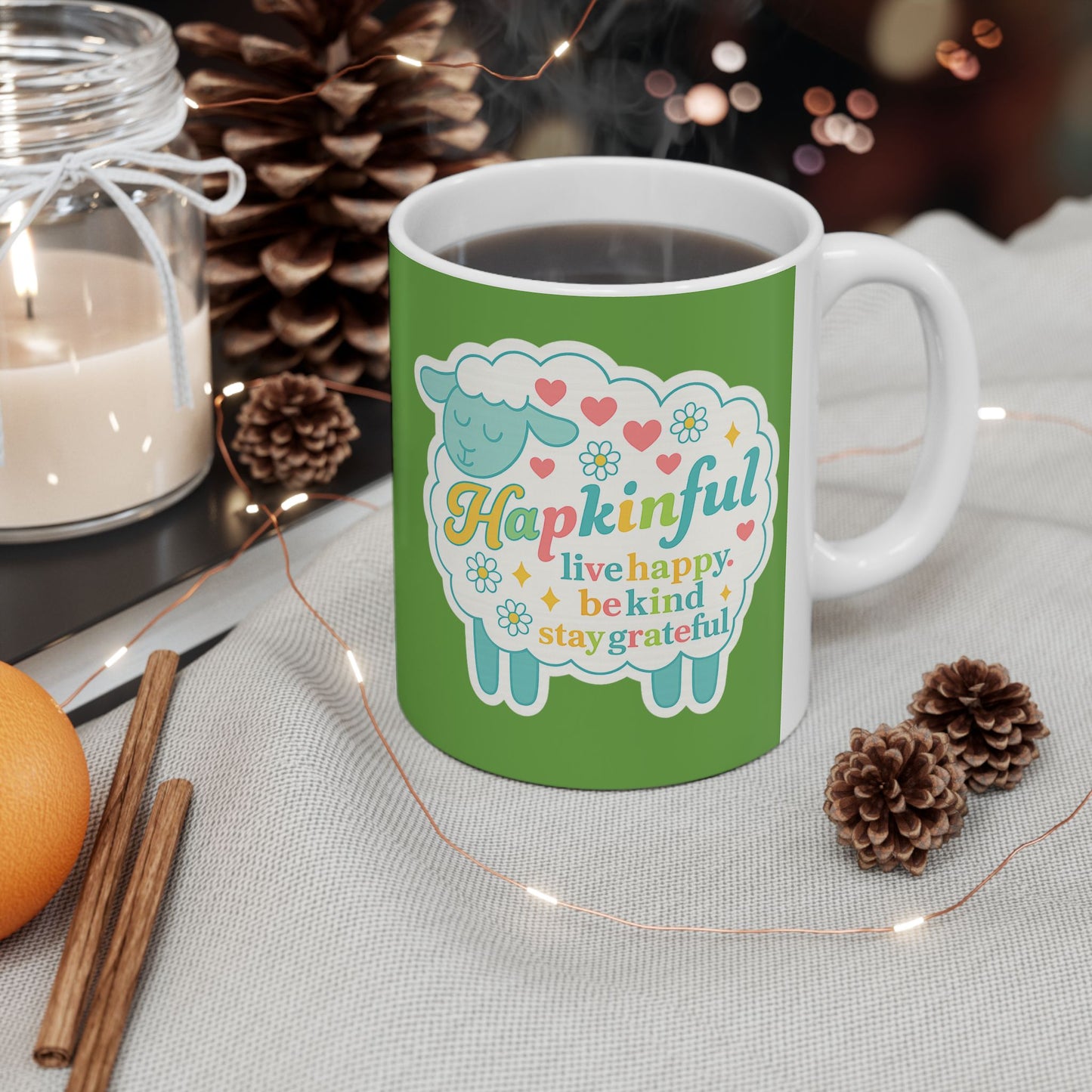 Happy Sheep Mug - Hapkinful Live Happy. Be Kind . Stay Grateful