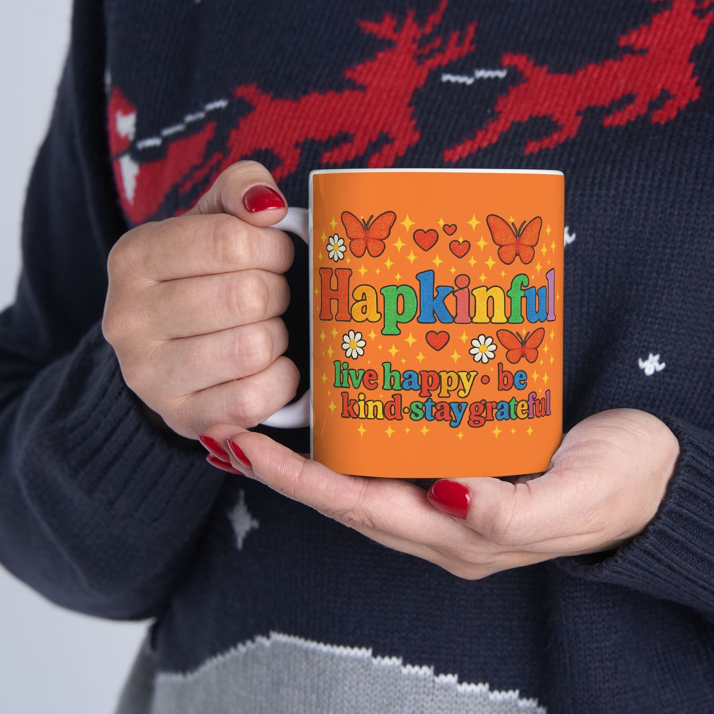Happy Groovy Butterfly Orange Mug - Hapkinful - Live Happy. Be Kind. Stay Grateful