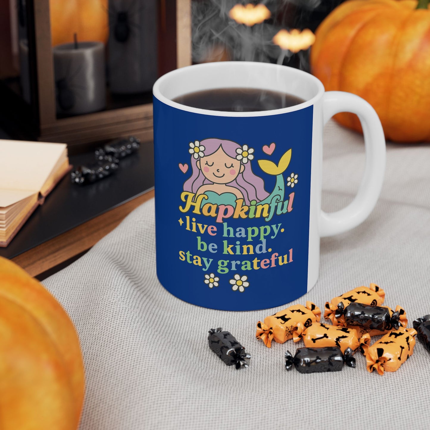 Happy Mermaid Mug - Hapkinful Live Happy. Be Kind. Stay Grateful. 11 oz