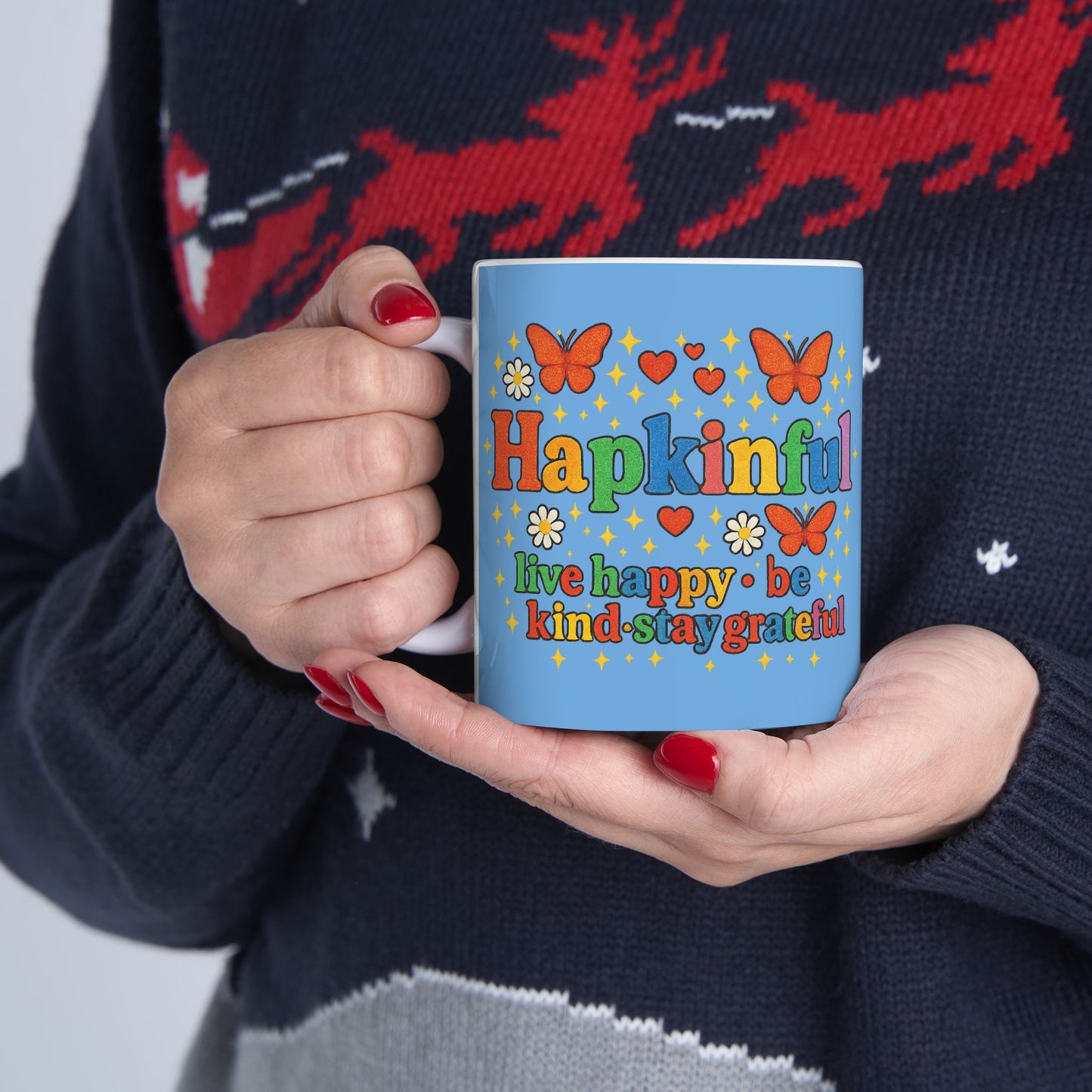 Happy Groovy Butterfly Light Blue Mug - Hapkinful - Live Happy.Be Kind. Stay Grateful