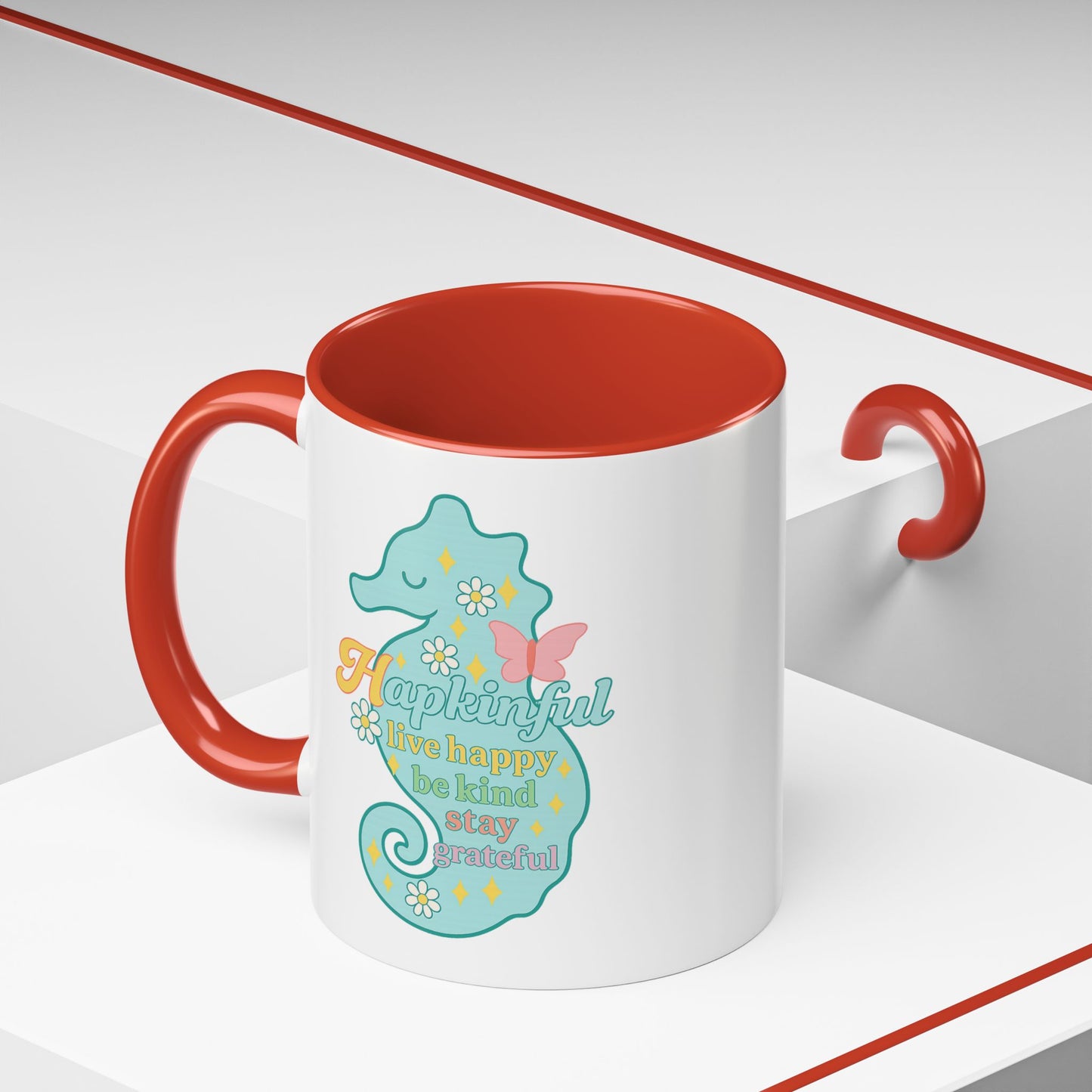 Happy Seahorse Mug Hapkinful Live Happy. Be Kind. Stay Grateful