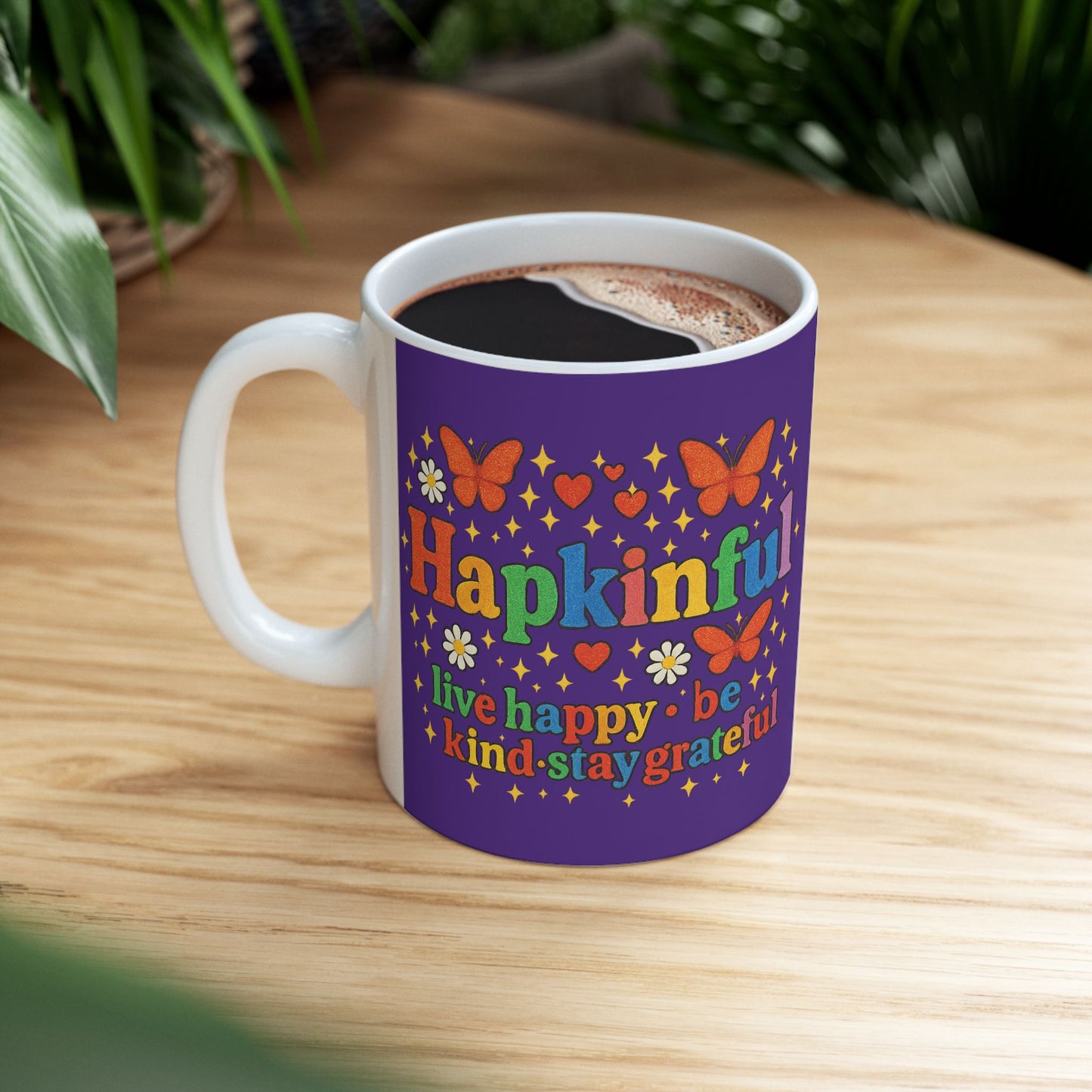 Happy Groovy Butterfly Blue Mug - Hapkinful - Live Happy. Be Kind. Stay Grateful 11oz
