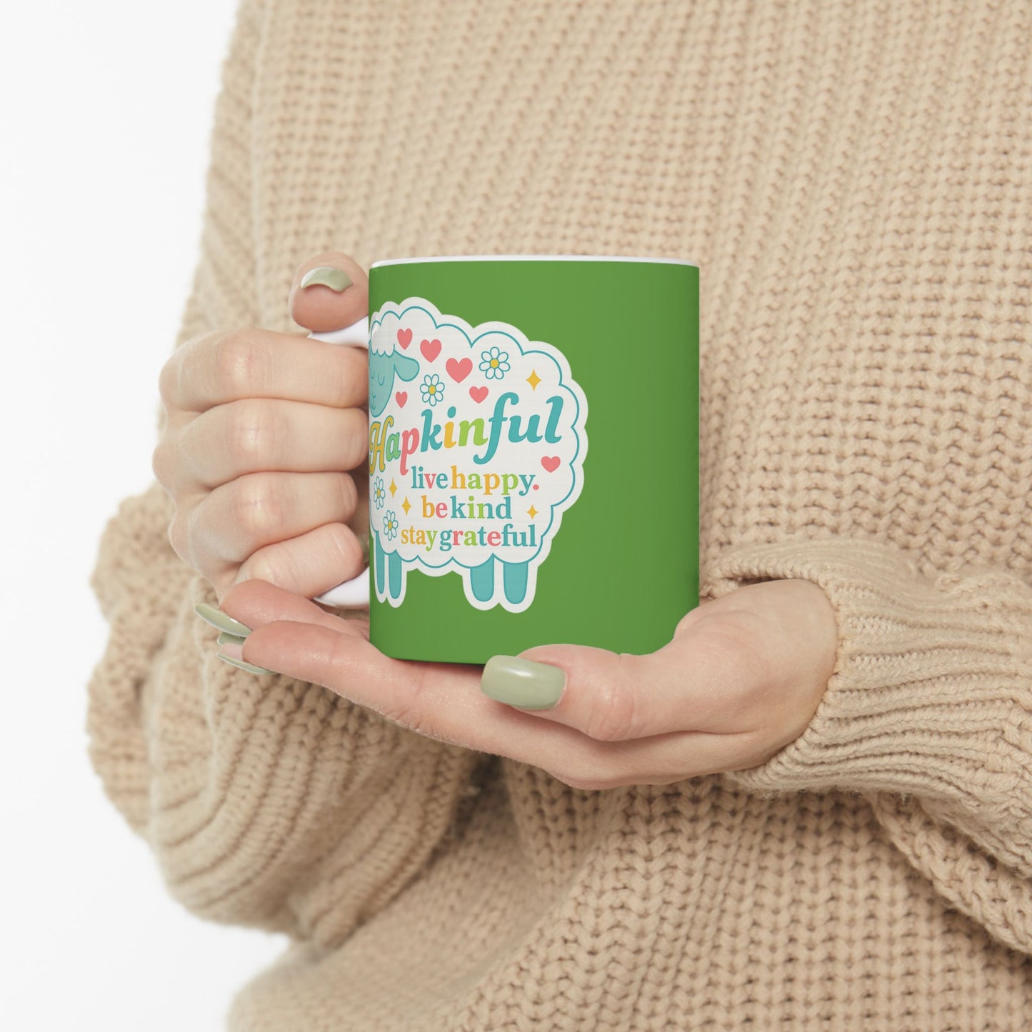 Happy Sheep Mug - Hapkinful Live Happy. Be Kind . Stay Grateful