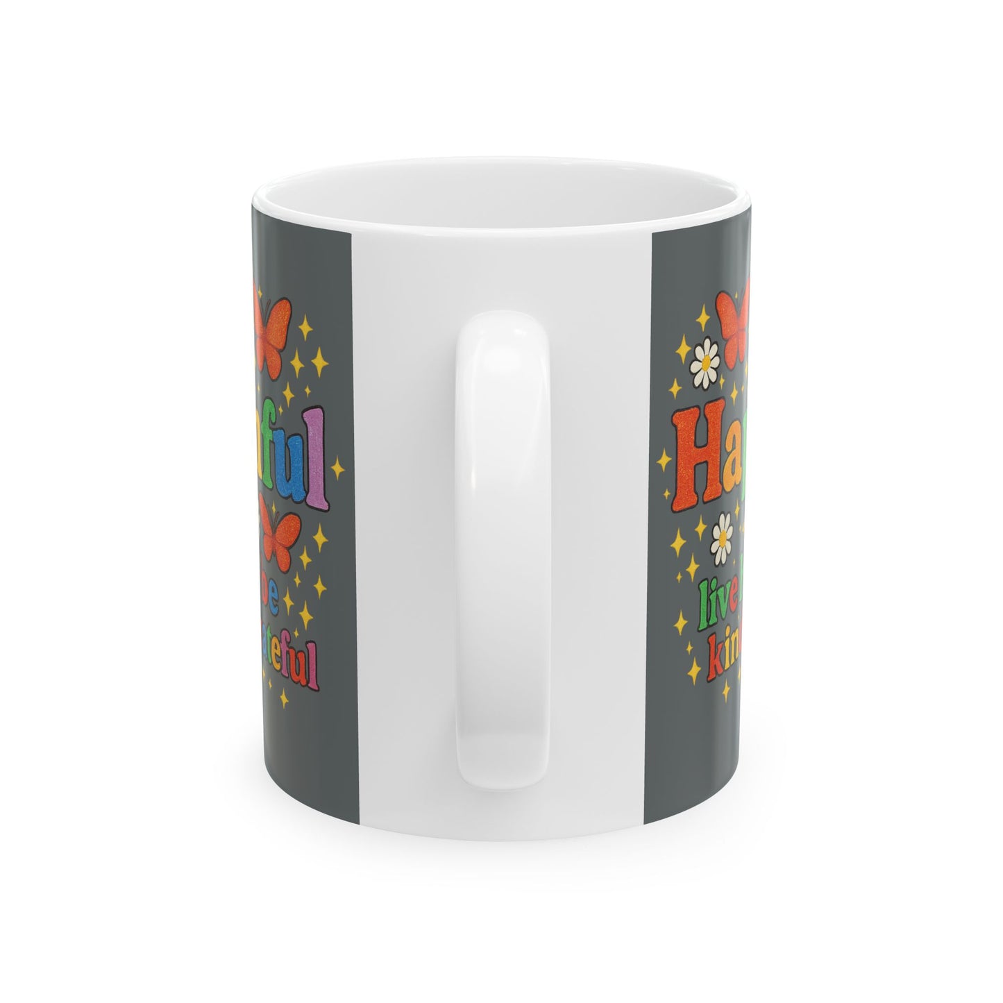 Happy Groovy Butterfly Charcoal Grey Mug - Hapkinful - Live Happy. Be Kind. Stay Grateful