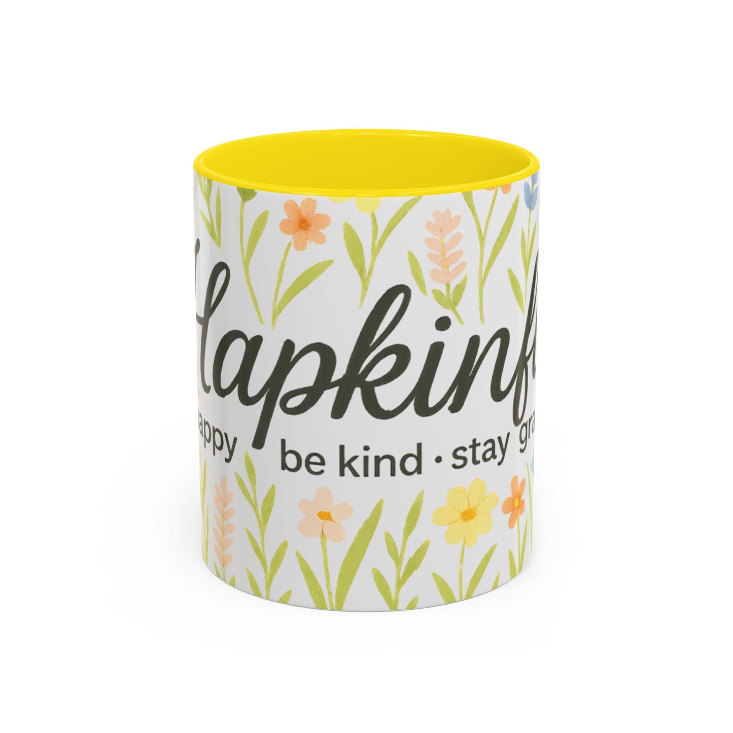 Hapkinful Wildflower Mugs. Inspirational Floral Coffee Mug - 'Live Happy, Be Kind, Stay Grateful'