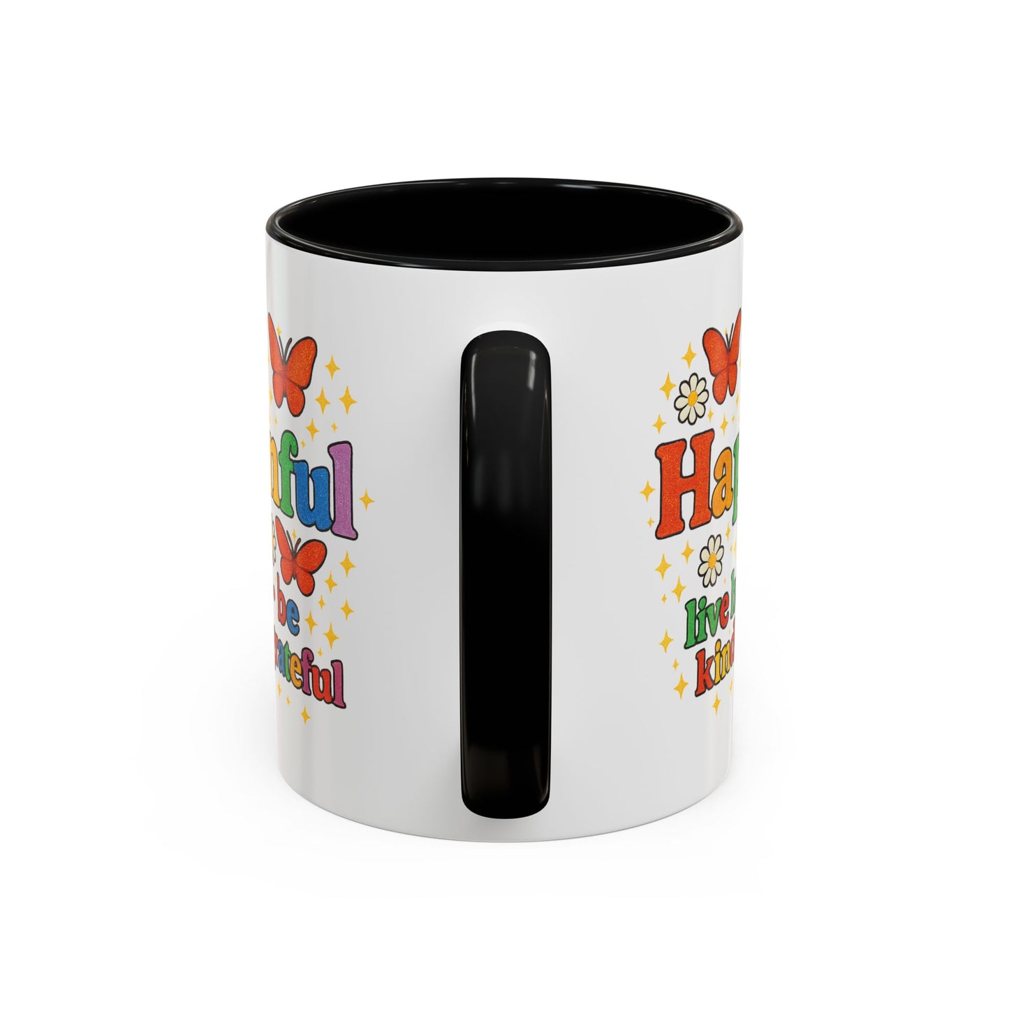 Happy Groovy Butterfly Mug - Hapkinful - Live Happy Be Kind Stay Grateful 11 oz 15 oz