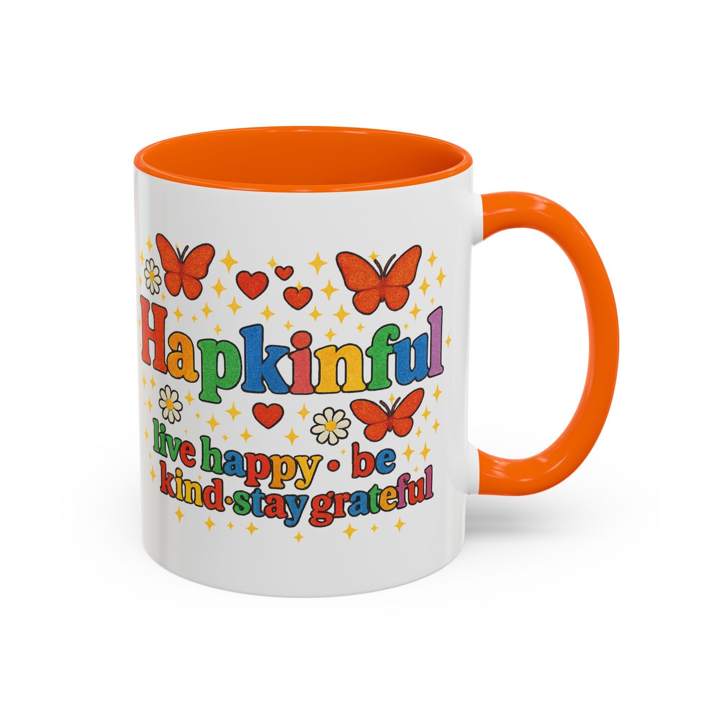 Happy Groovy Butterfly Mug - Hapkinful - Live Happy Be Kind Stay Grateful 11 oz 15 oz