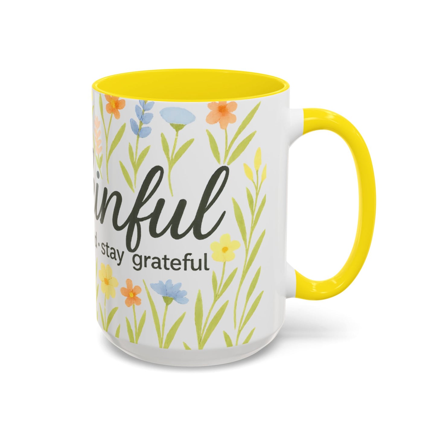 Hapkinful Wildflower Mugs. Inspirational Floral Coffee Mug - 'Live Happy, Be Kind, Stay Grateful'