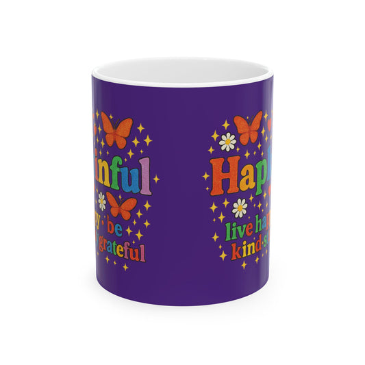 Happy Groovy Butterfly Blue Mug - Hapkinful - Live Happy. Be Kind. Stay Grateful 11oz