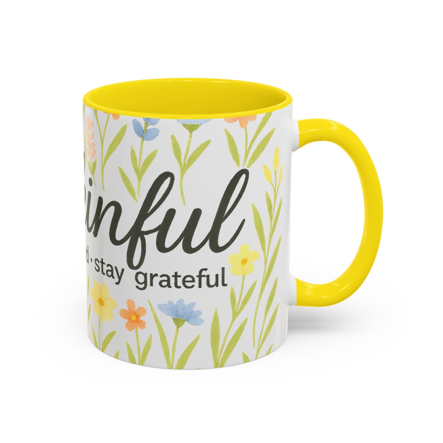 Hapkinful Wildflower Mugs. Inspirational Floral Coffee Mug - 'Live Happy, Be Kind, Stay Grateful'