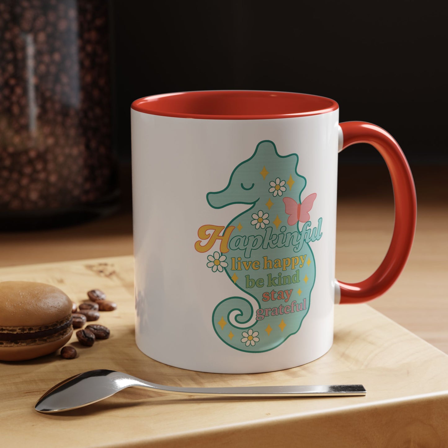 Happy Seahorse Mug Hapkinful Live Happy. Be Kind. Stay Grateful