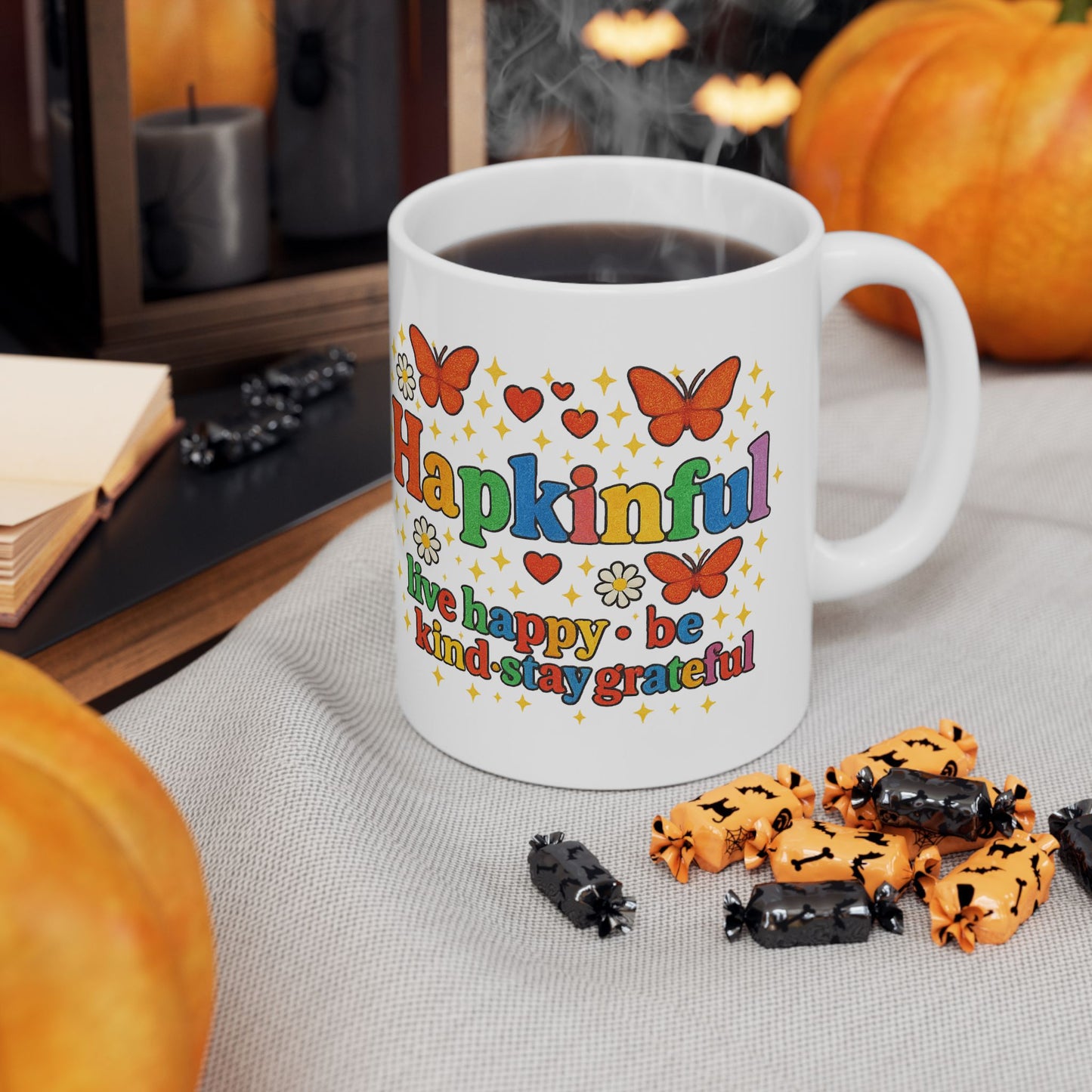 Happy Groovy Butterfly White Mug - Hapkinful - Live Happy. Be Kind. Stay Grateful