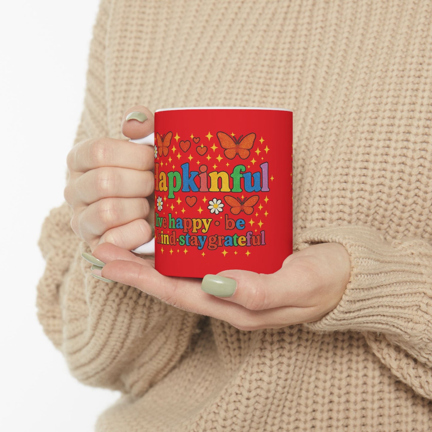 Happy Groovy Butterfly Red Mug - Hapkinful - Live Happy. Be Kind. Stay Grateful