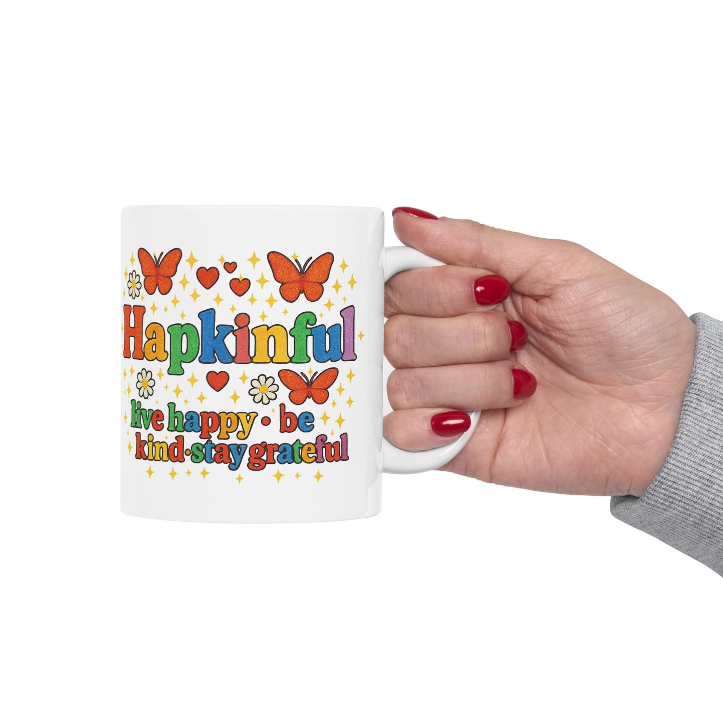 Happy Groovy Butterfly White Mug - Hapkinful - Live Happy. Be Kind. Stay Grateful