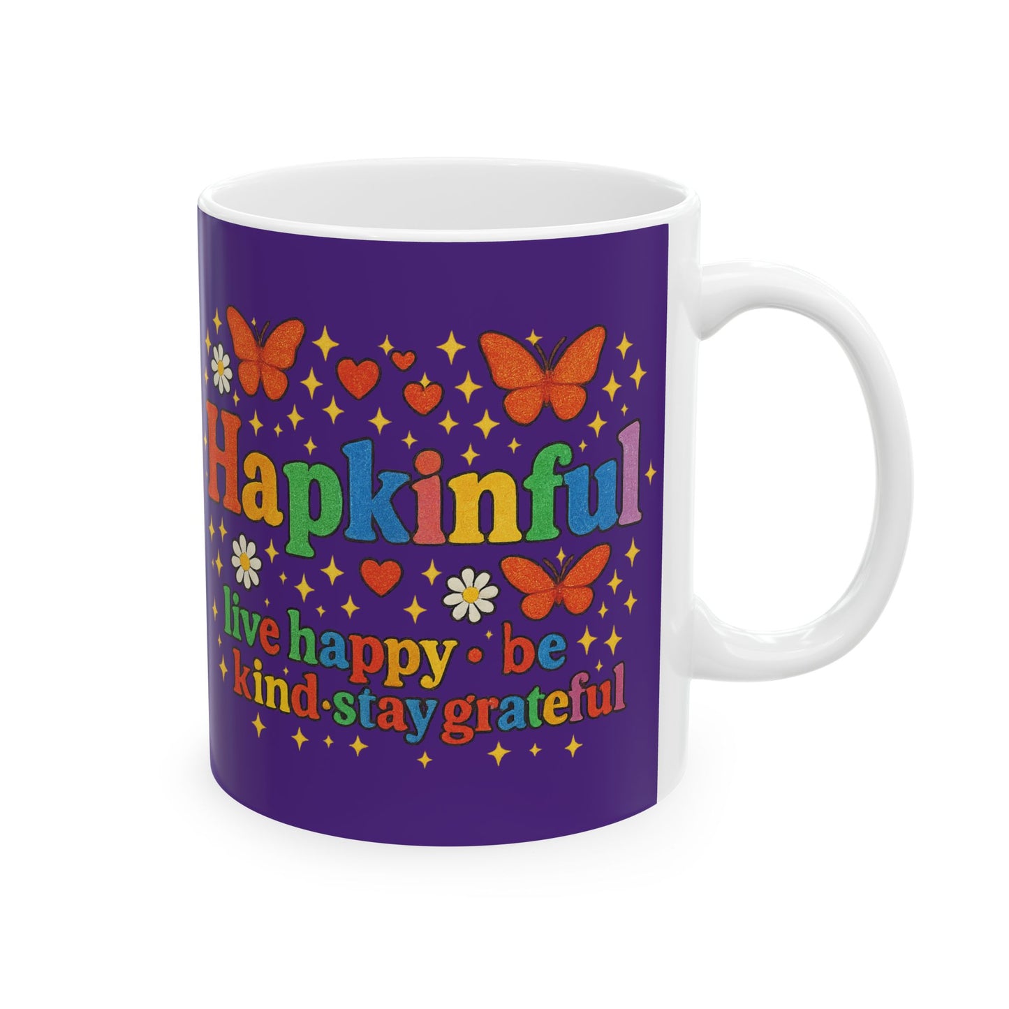 Happy Groovy Butterfly Blue Mug - Hapkinful - Live Happy. Be Kind. Stay Grateful 11oz