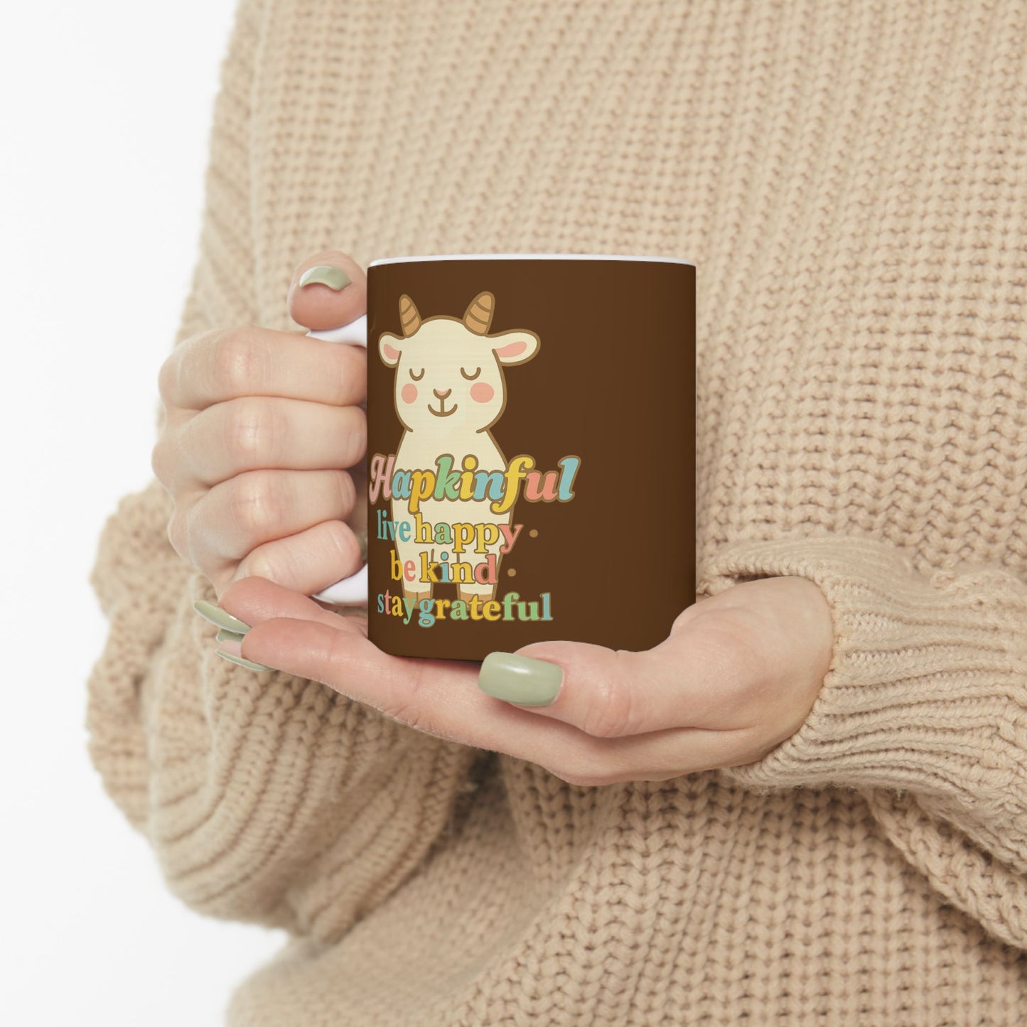 Happy Goat Mug - Hapkinful Live Happy. Be Kind. Stay Grateful. 11oz