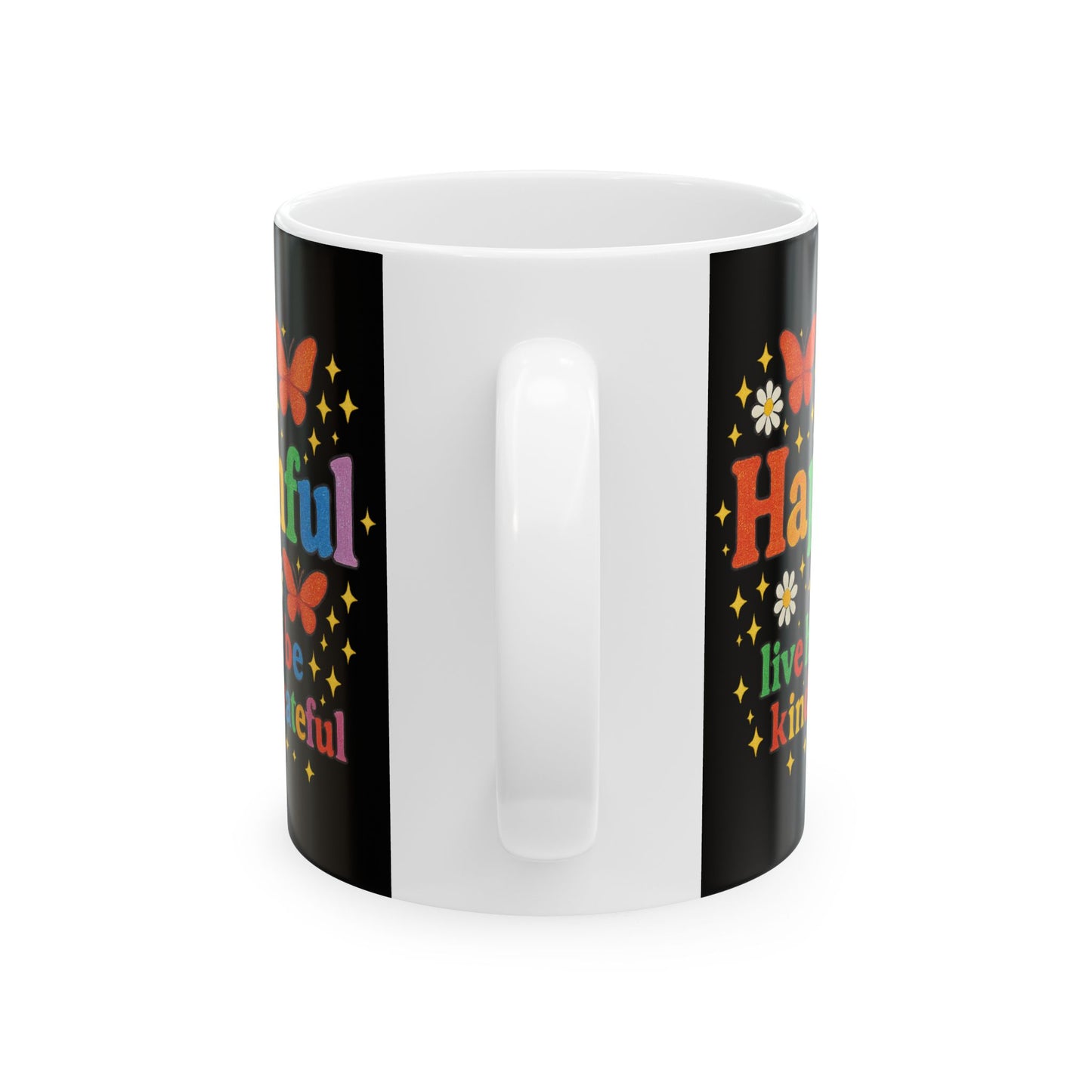 Happy Groovy Butterfly Black Mug - Hapkinful - Live Happy. Be Kind. Stay Grateful