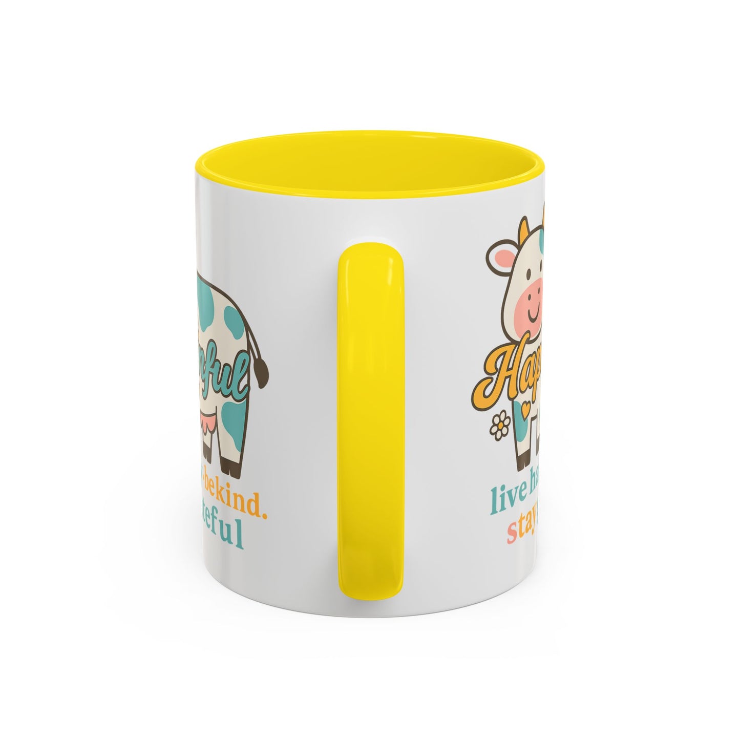 Happy Cow Mug - Hapkinful - Live Happy, Be Kind, Stay Grateful (11 & 15oz)