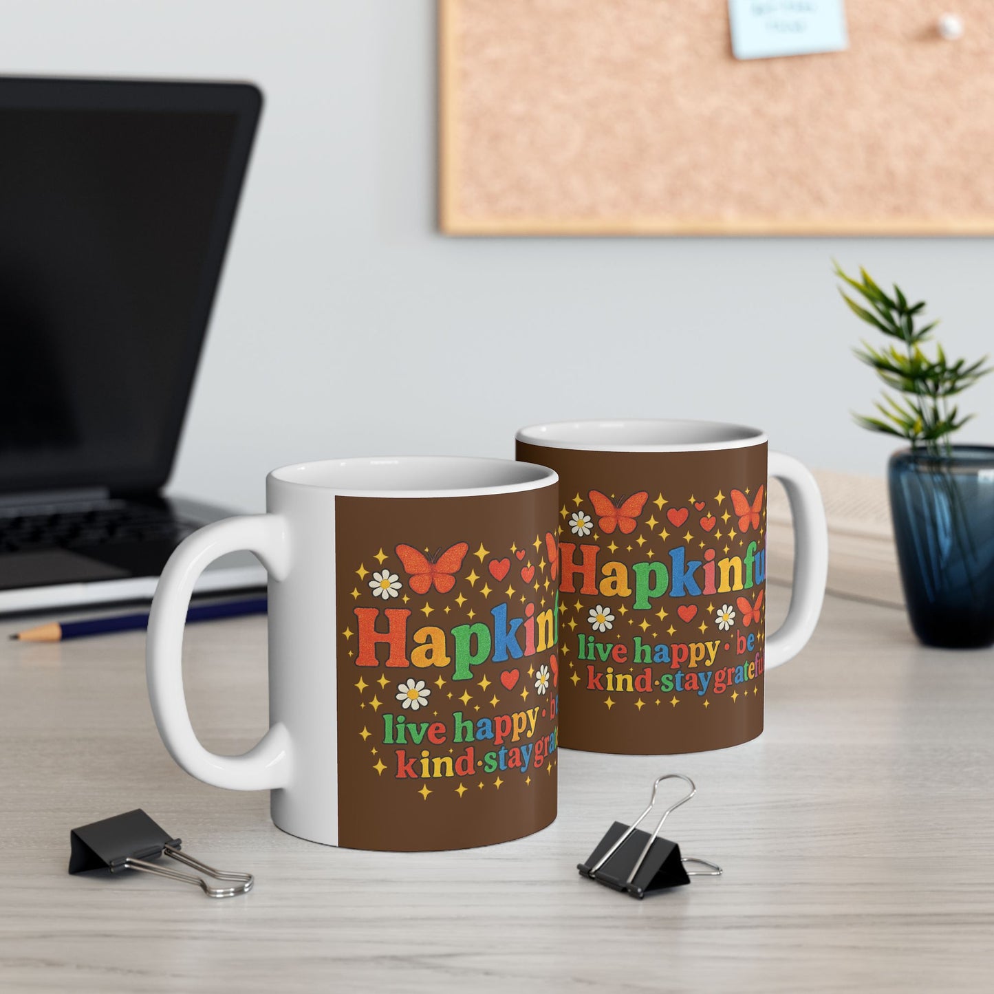 Happy Groovy Butterfly Chocolate Brown Mug - Hapkinful - Live Happy. Be Kind. Stay Grateful 11 oz