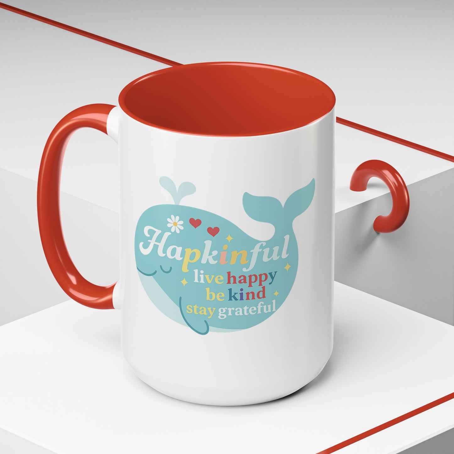 Happy Whale Mug - "Hapkinful: Live Happy, Be Kind, Stay Grateful"