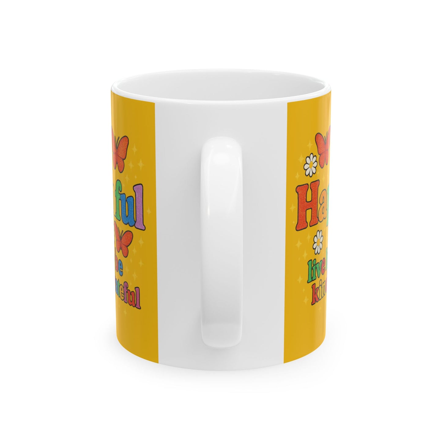 Happy Groovy Butterfly Yellow Mug - Hapkinful - Live Happy. Be Kind. Stay Grateful 11 oz